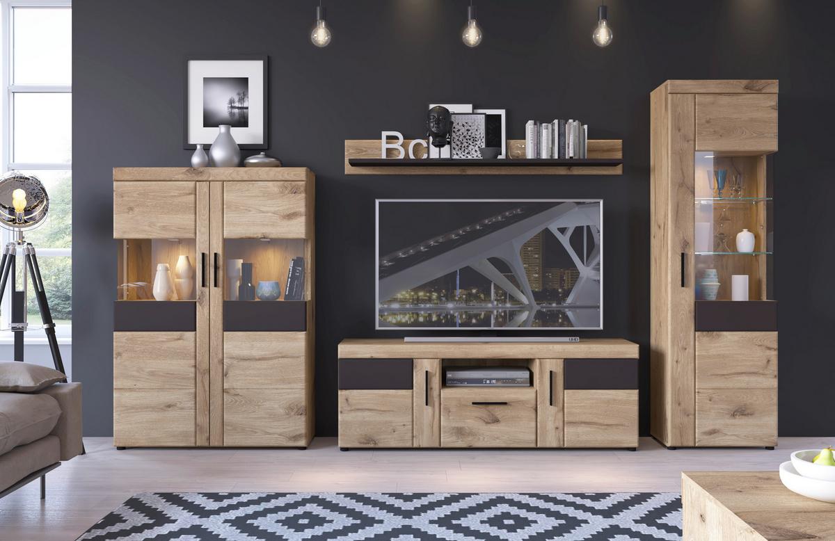 TV-Element Grano Eichefarben B: 157  cm - Eichefarben/Dunkelgrau, Trend, Holzwerkstoff (157/55,8/42,9cm)