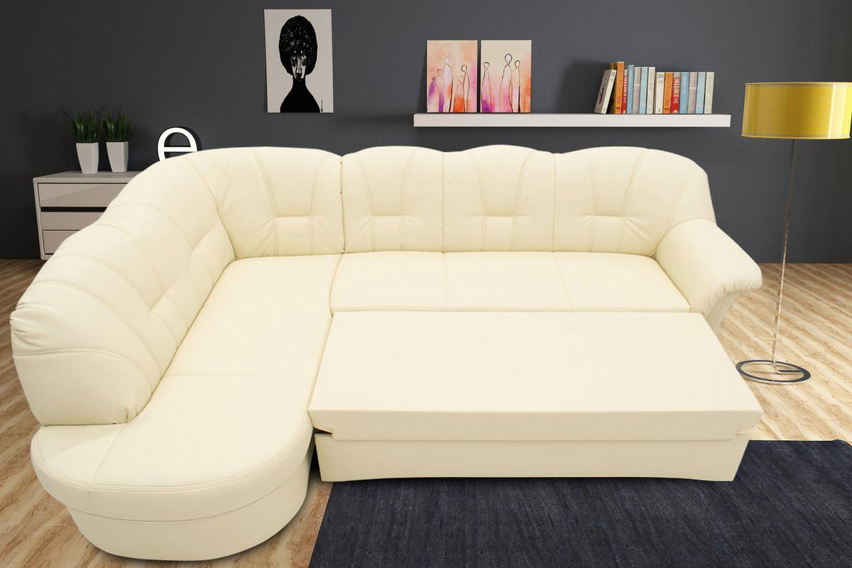 Ecksofa Papenburg Rücken Echt Beige Lederlook - Beige/Schwarz, KONVENTIONELL, Textil (180/243cm) - MID.YOU