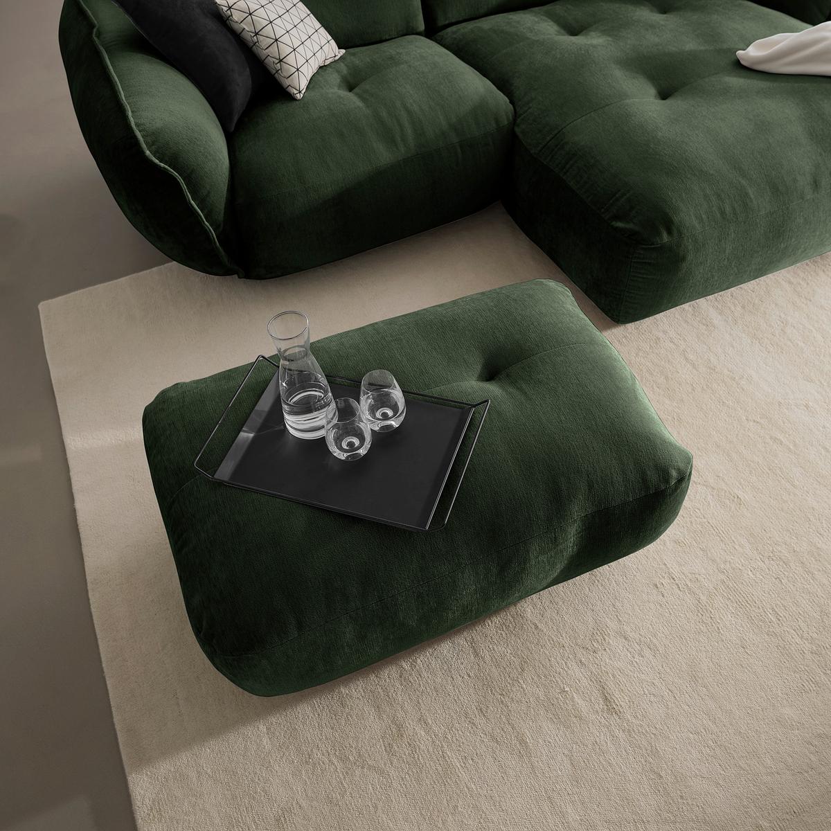 Hocker Fluffy, Dunkelgrün B: 112 Cm - Dunkelgrün/Schwarz, MODERN, Textil (112/46/65cm) - Trendmanufaktur