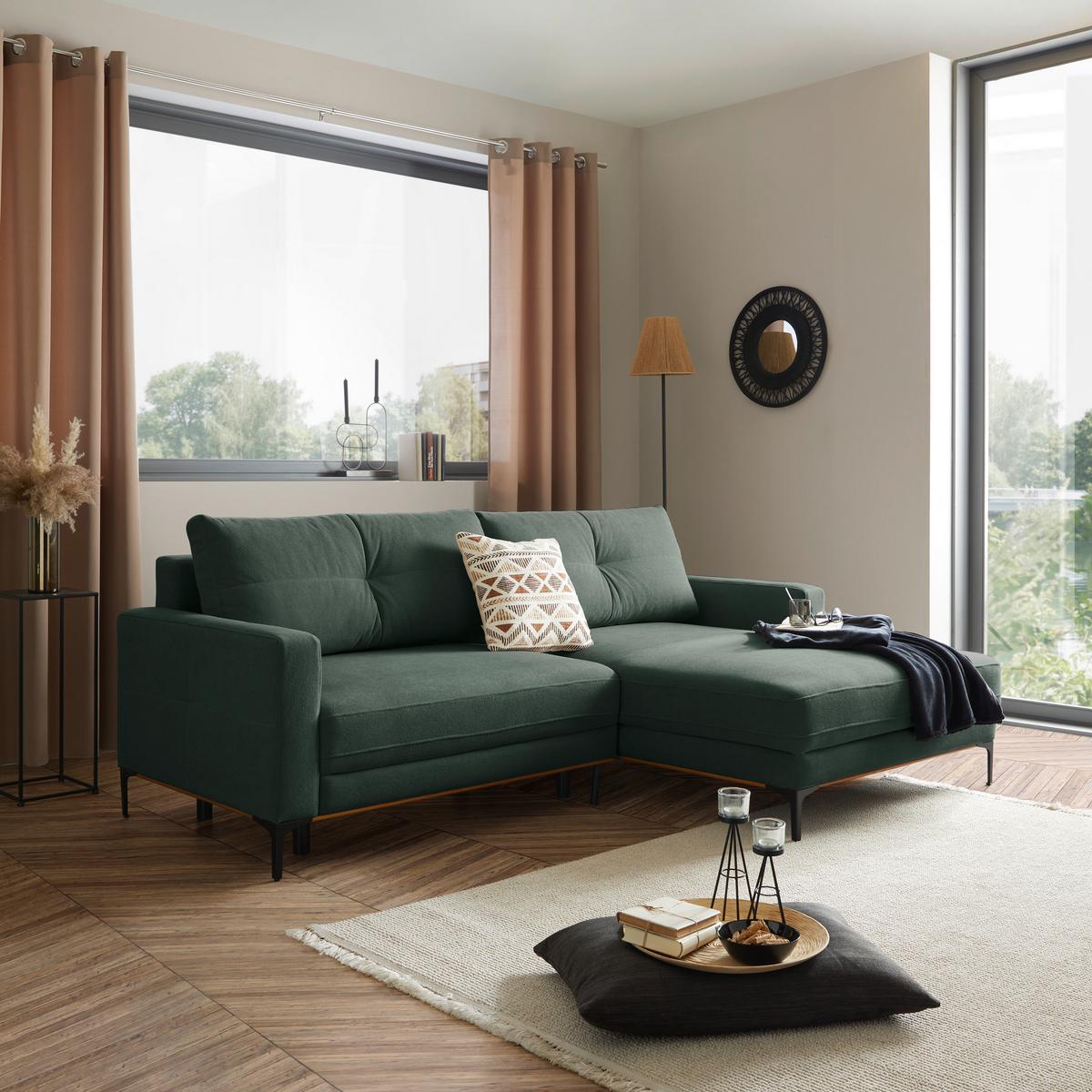 Ecksofa Bergamo - Waldgrün/Schwarz, MODERN, Textil (238/162cm) - Ondega