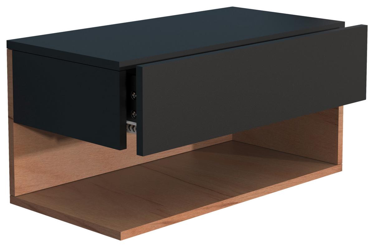 Nachtkästchen USAl XL B: 60 cm Schwarz/Eiche Dekor - Eichefarben/Schwarz, MODERN, Holzwerkstoff (60/30/32cm) - MID.YOU