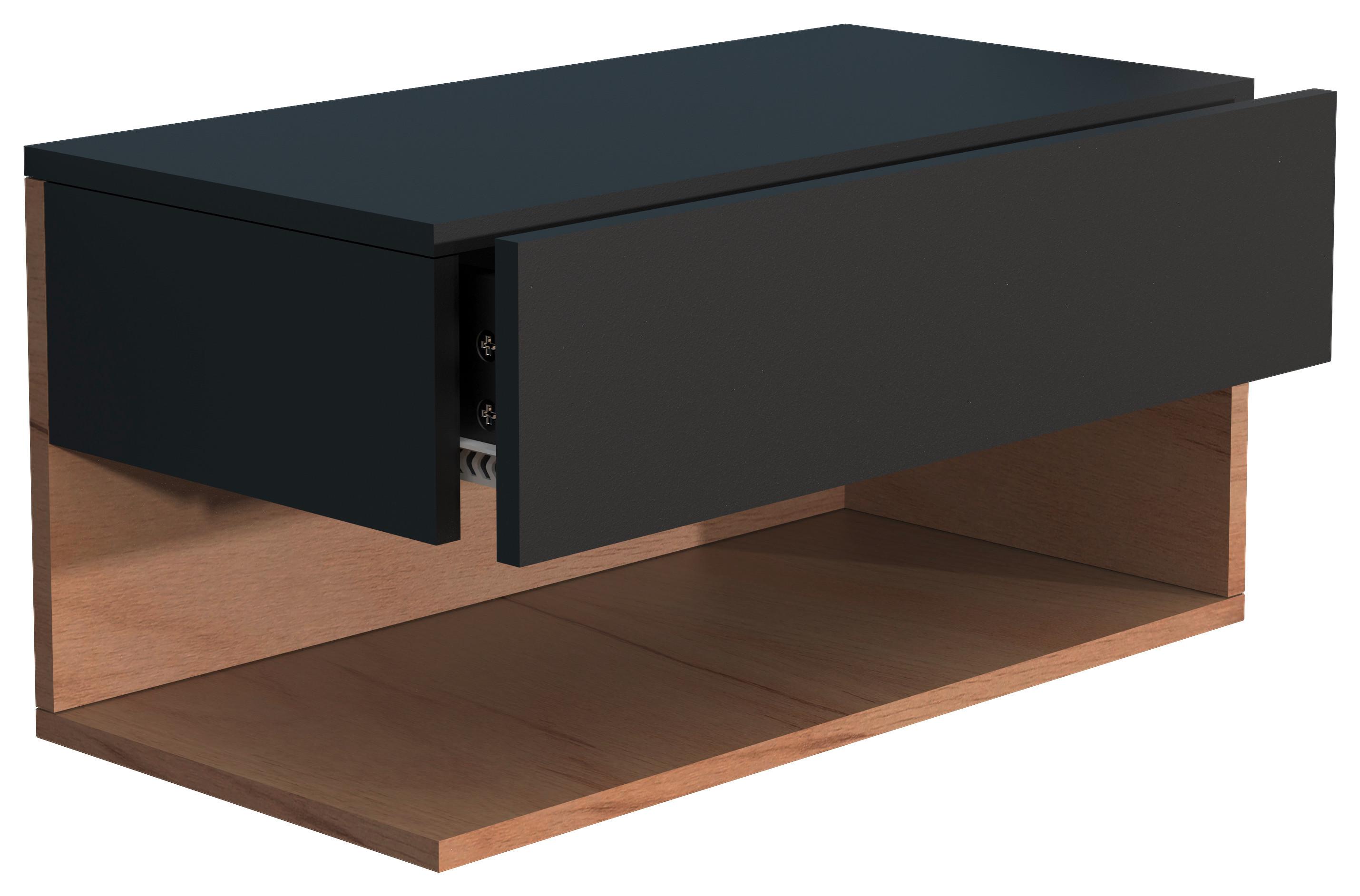 Nachtkästchen USAl XL B: 60 cm Schwarz/Eiche Dekor