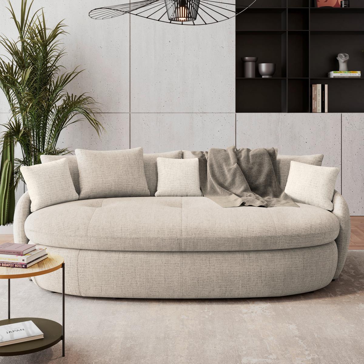 Megasofa Aruba 2 mit Kissen B: 238cm, Greige Chenille - Greige/Creme, Trend, Textil (238/80/140cm) - Luca Bessoni