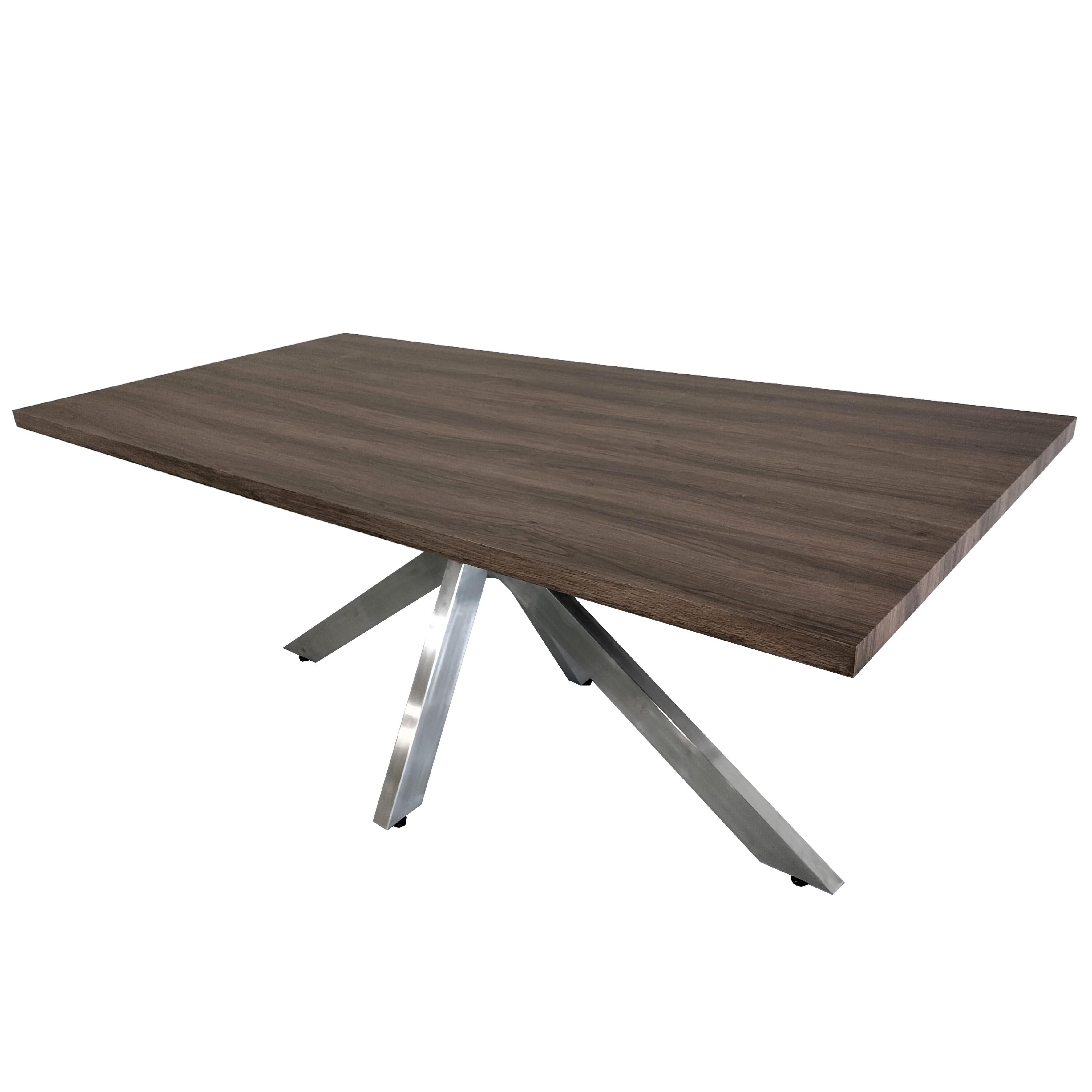 Jídelní Stůl Ilias 180x90 Cm - barvy vlašských ořechů/barvy nerez oceli, Moderní, kov/dřevo (180/90/76cm) - Bessagi Home