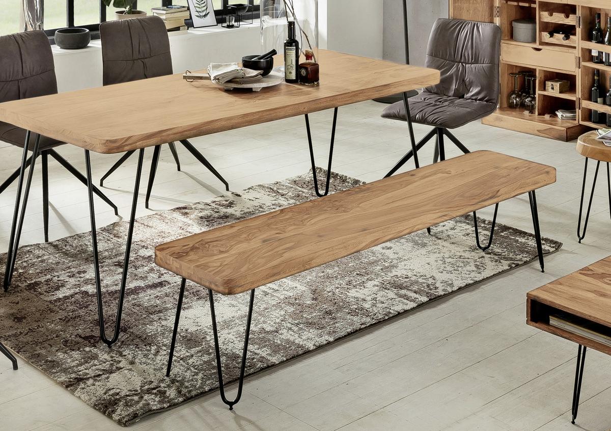 Lavice z masivního dřeva Bagli160 cm - černá/barvy akácie, Moderní, kov/dřevo (160/45/40cm) - MID.YOU