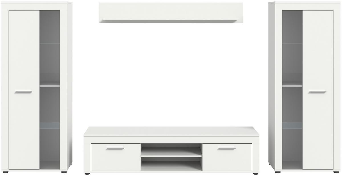 Wohnwand Jam Weiß B: 310 cm - Weiß, Design, Glas/Holzwerkstoff (310/159/35cm) - MID.YOU