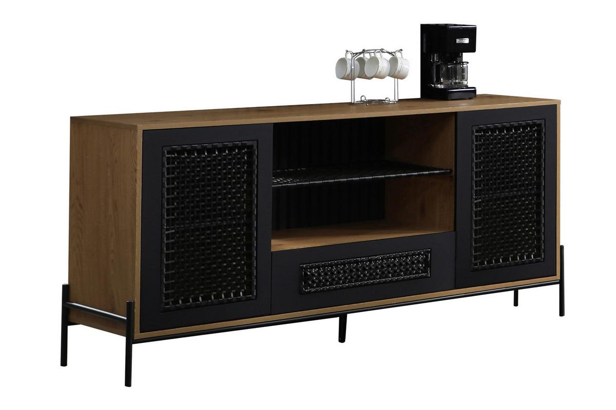 Sideboard Schwarz, Naturfarben B: 164cm - Schwarz/Naturfarben, Design, Holzwerkstoff/Kunststoff (164/76/43cm) - Livetastic