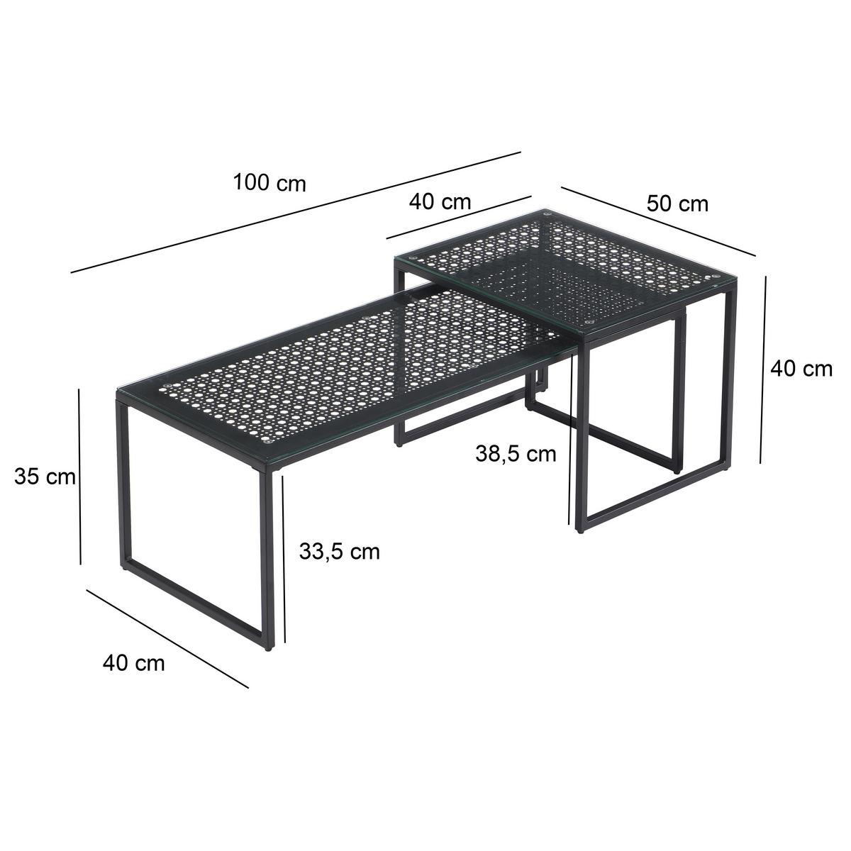 SATZTISCH Schwarz L: 100cm - Schwarz, Design, Glas/Metall (100/40/35cm) - MID.YOU