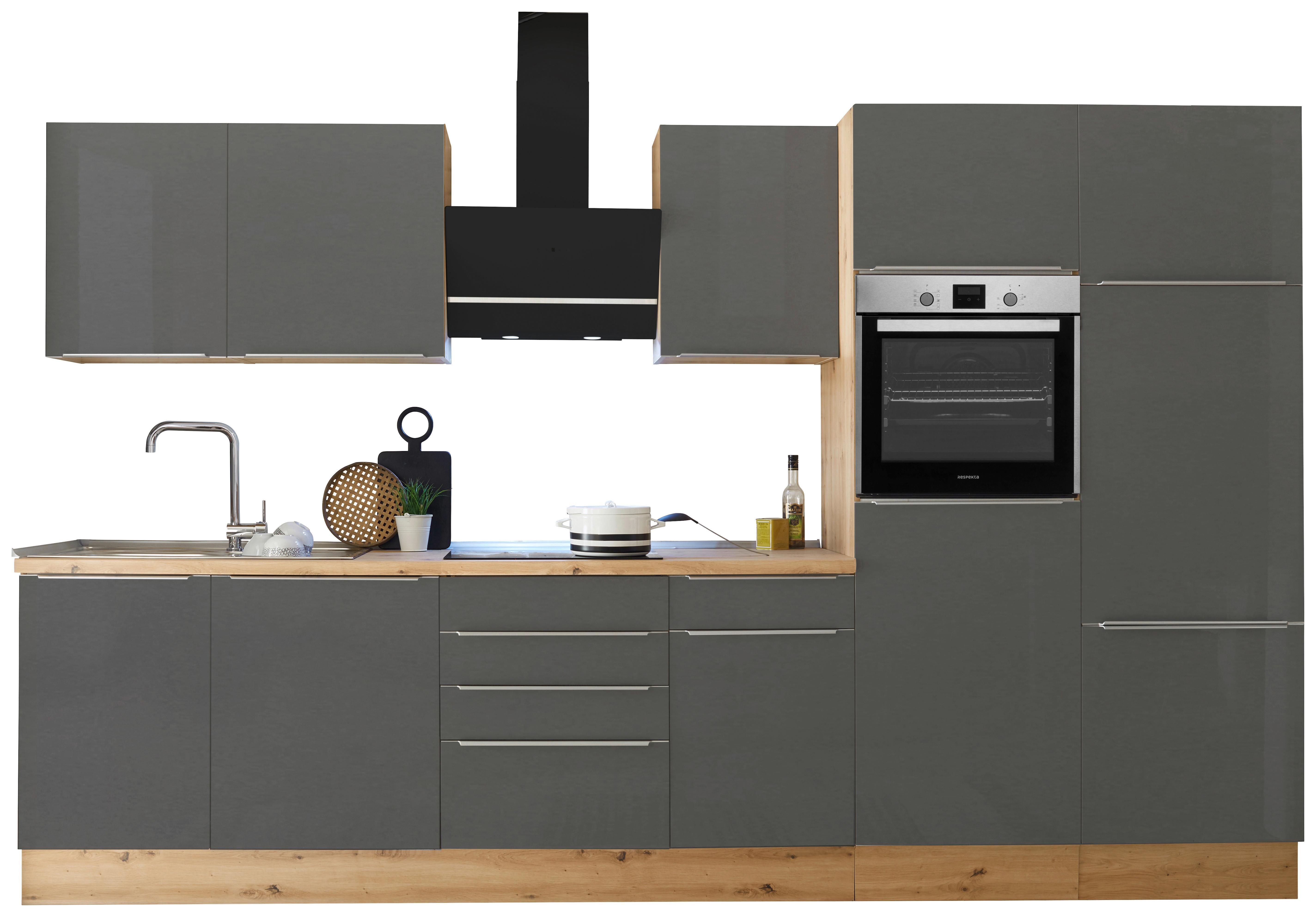 Küchenzeile Mit Geräten B: 340 Cm Grau/eiche Dekor - Anthrazit/Eiche Artisan, LIFESTYLE, Holzwerkstoff (340cm) - Respekta