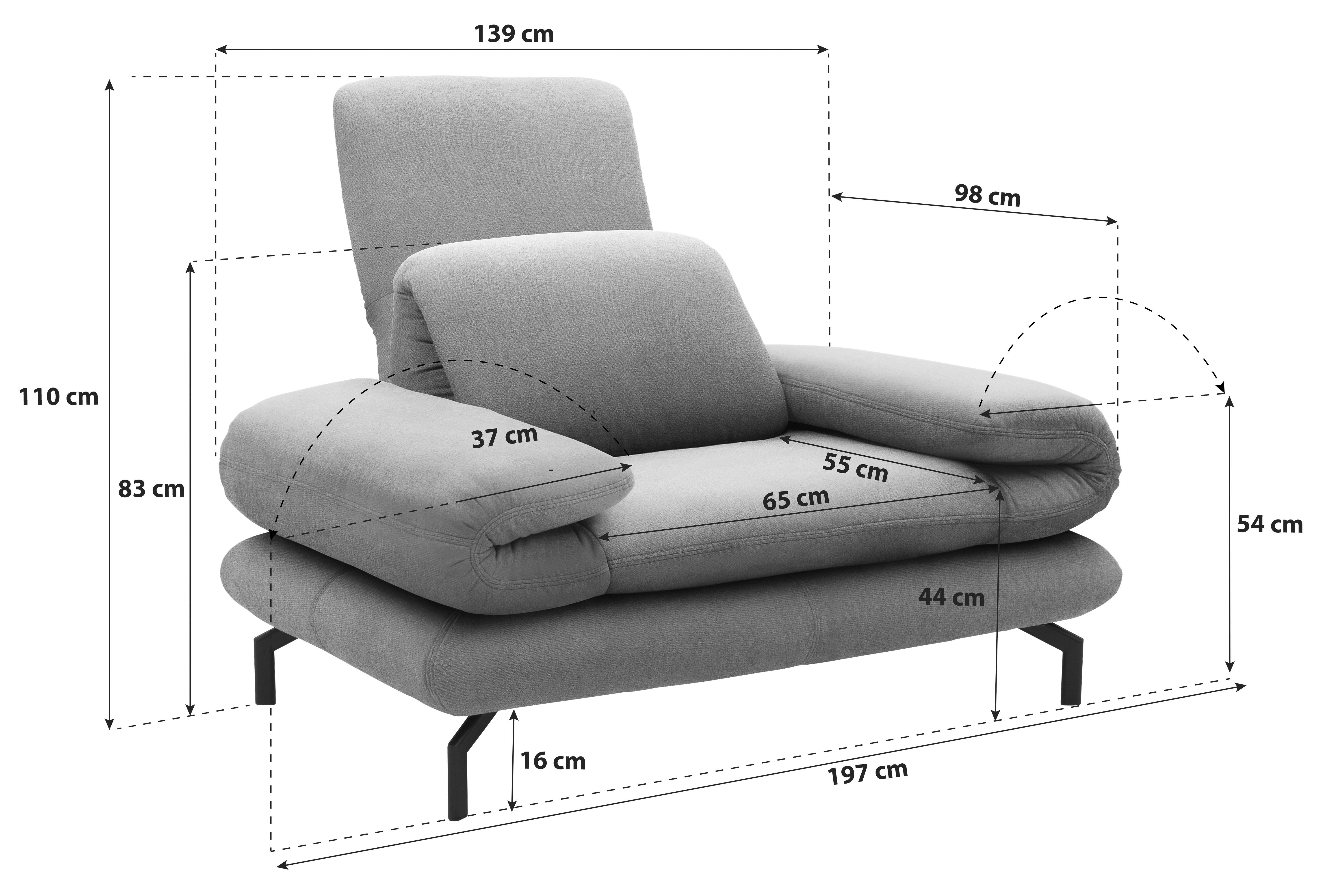 Sessel Looks Xiii - Schwarz/Grau, Design, Textil (139 (197)/83 (110)/98cm) - LOOKS by W.Joop