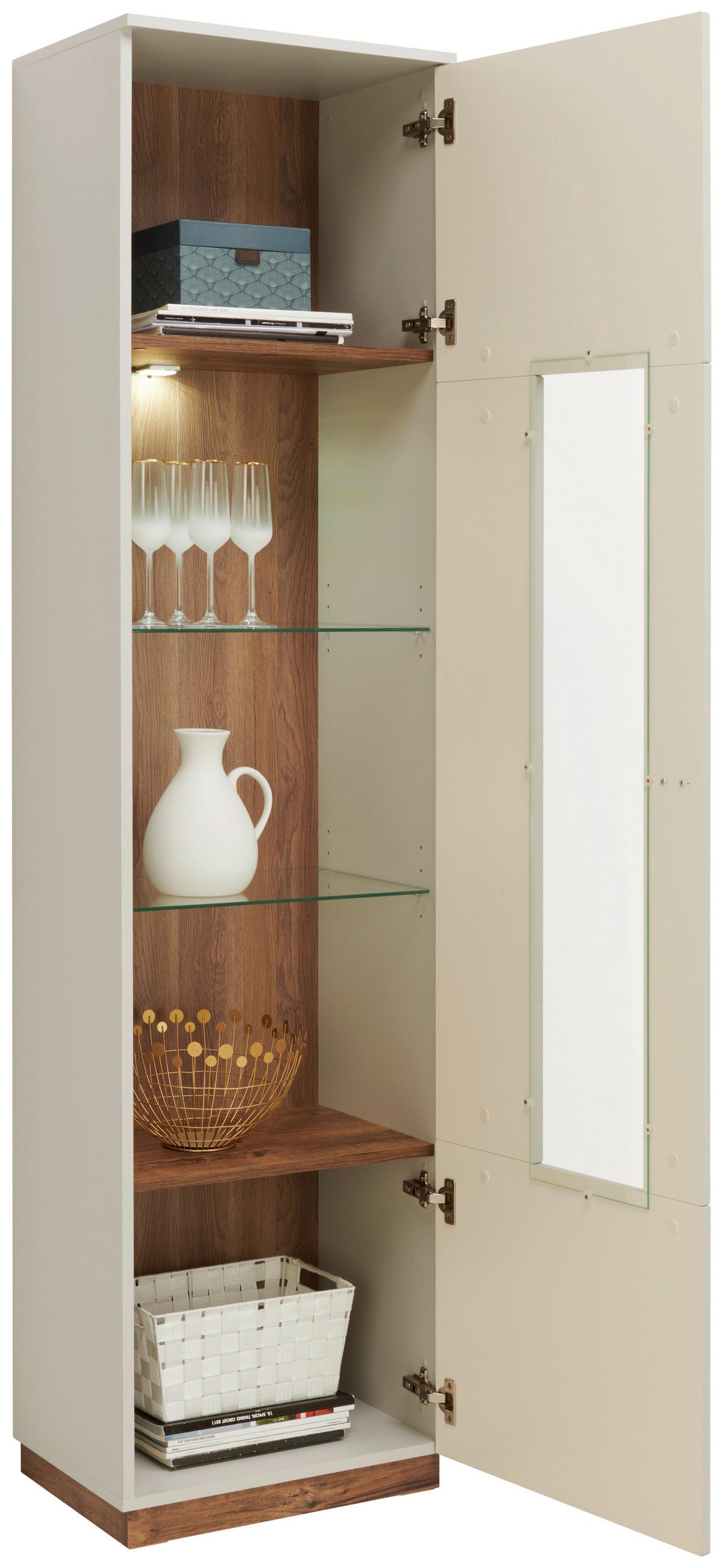 Vitrine Arian B: 50,1 cm Hellgrau/Eiche Dekor - Eichefarben/Hellgrau, MODERN, Glas/Holzwerkstoff (50,1/198,6/37,2cm)
