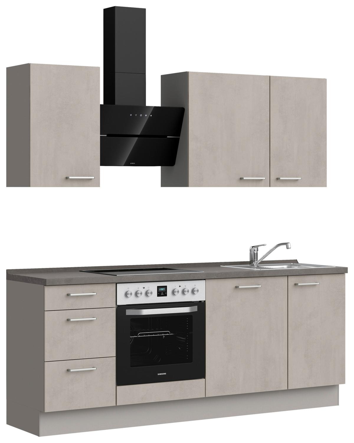 Kuchyňská linka 210 cm, šedý betón/ kamenná šedá - šedá/světle šedá, Moderní, kov/kompozitní dřevo (210cm) - Nobilia