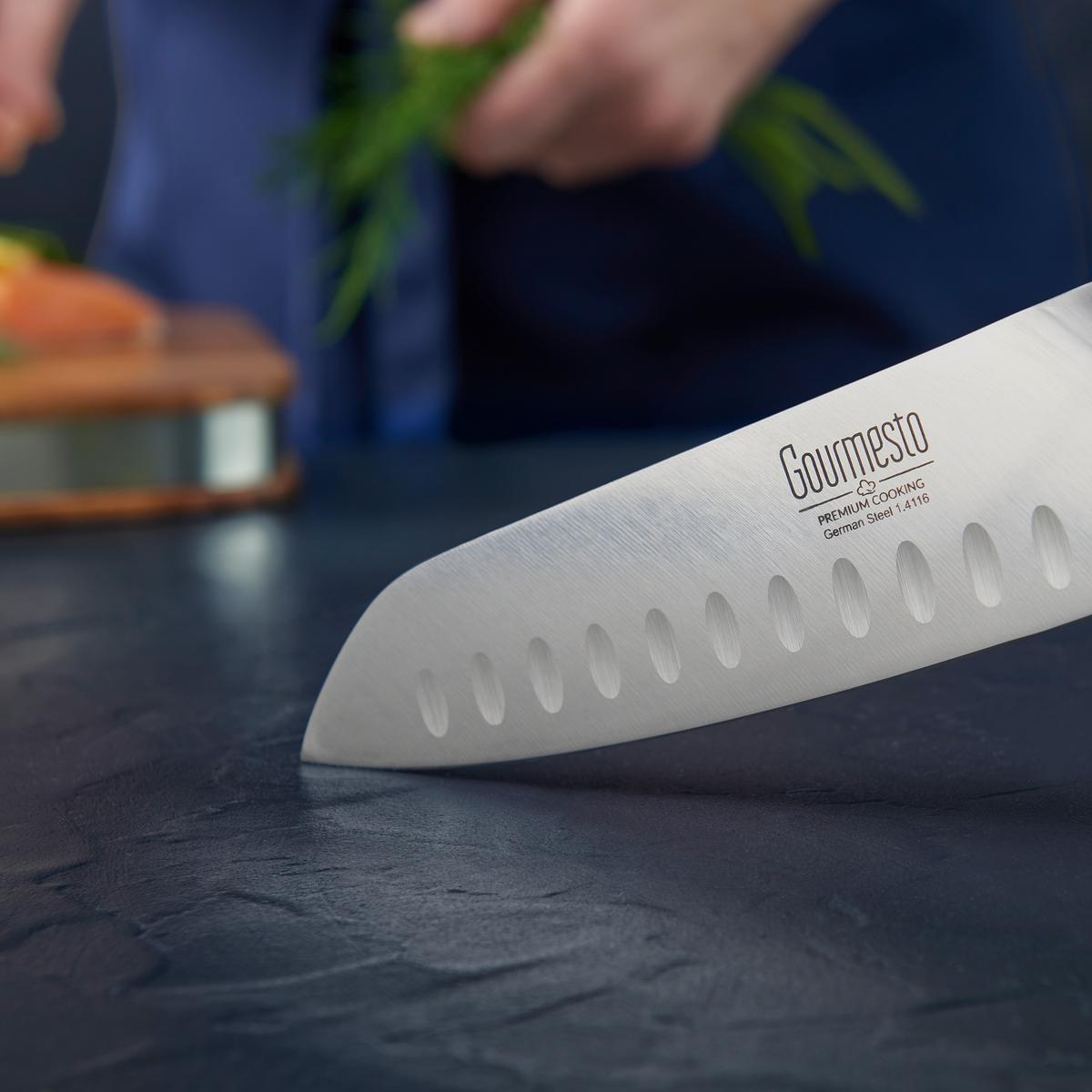 Nůž Santoku Profi Line, čepel: 17,5cm - barvy nerez oceli, Konvenční, kov (31cm) - Gourmesto