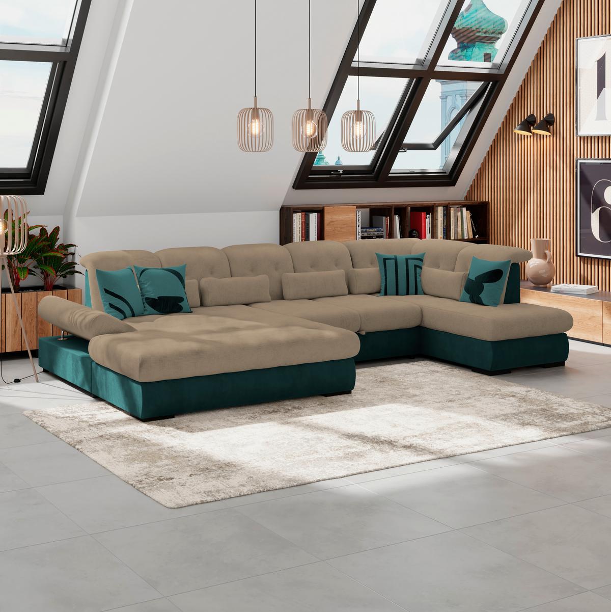 Wohnlandschaft Madera Dunkelbraun S: 358x212 Cm - Türkis/Dunkelbraun, KONVENTIONELL, Kunststoff/Textil (190/358/212cm)