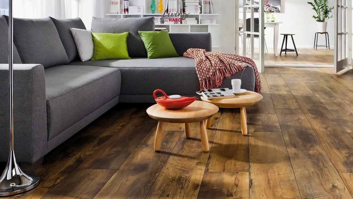 Laminatboden Eiche Fattoria Landhausdiele Stärke 8mm - Eichefarben/Dunkelbraun, Natur, Holzwerkstoff (220/24,3/0,8cm) - Living by HARO