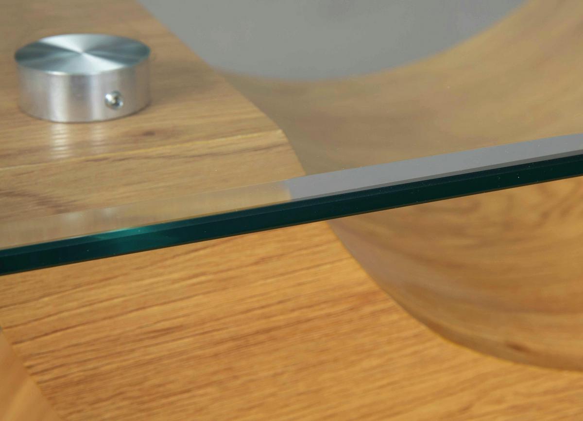 Couchtich Holz Mit Glasplatte X-Form, Eiche Dekor - Eichefarben, KONVENTIONELL, Glas/Holzwerkstoff (110/60/45cm) - MID.YOU
