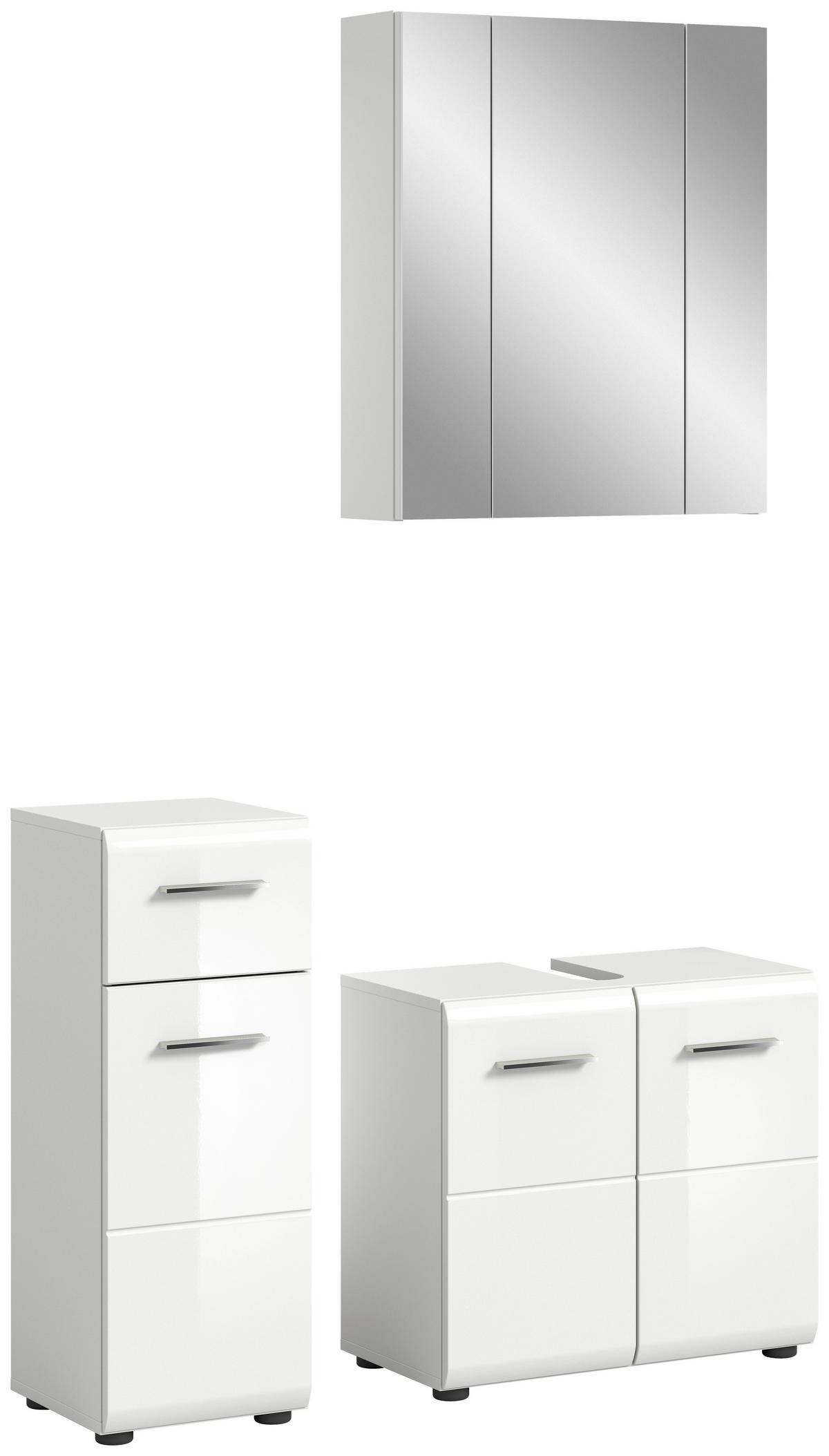 Badezimmer Ice Weiß Hg B: 90 cm - Weiß Hochglanz/Schwarz, MODERN, Glas/Holzwerkstoff (90cm) - MID.YOU