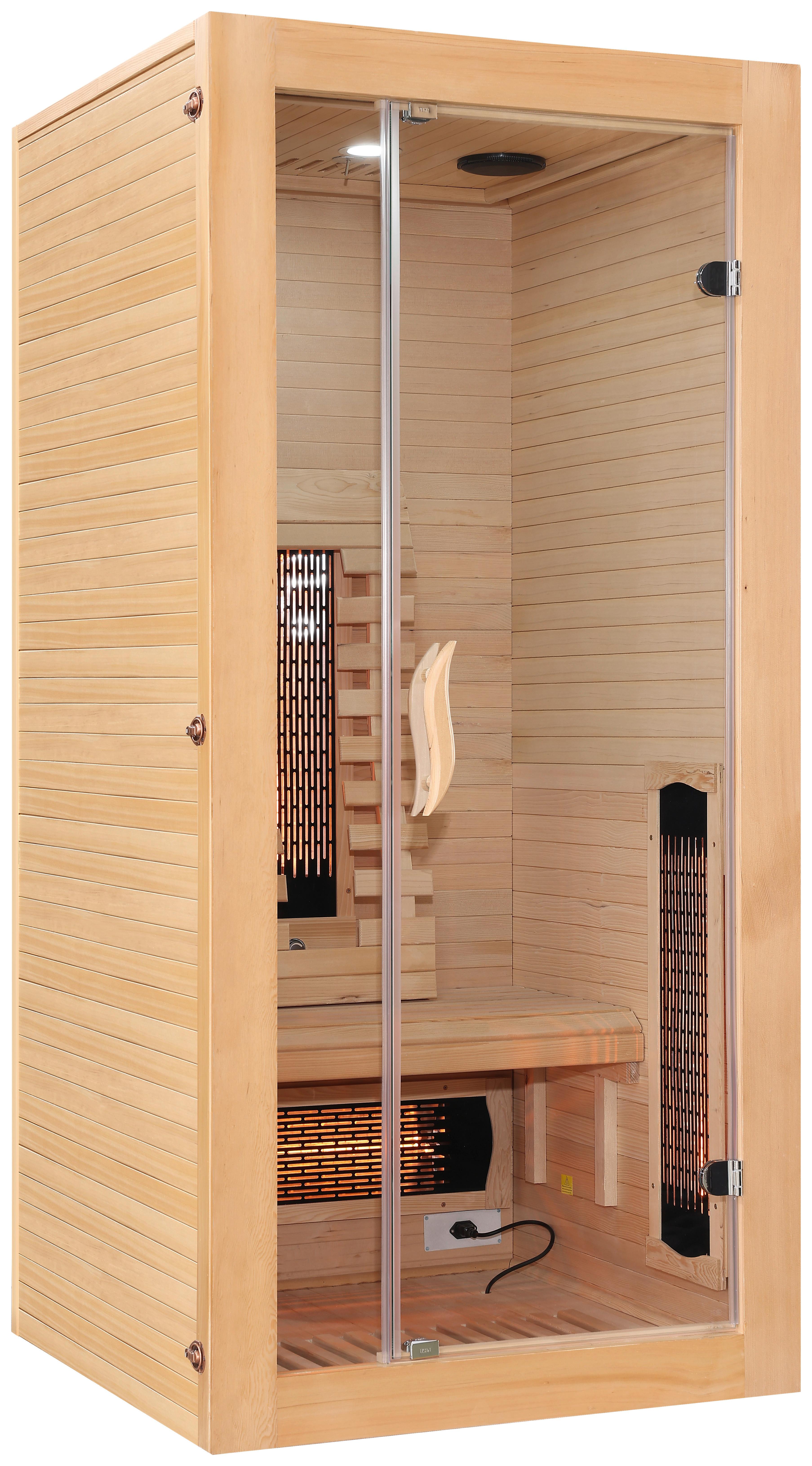 Infrarotkabine Ergonomische Rückenlehnen - Naturfarben, Basics, Glas/Holz (90/190/90cm) - Sanotechnik