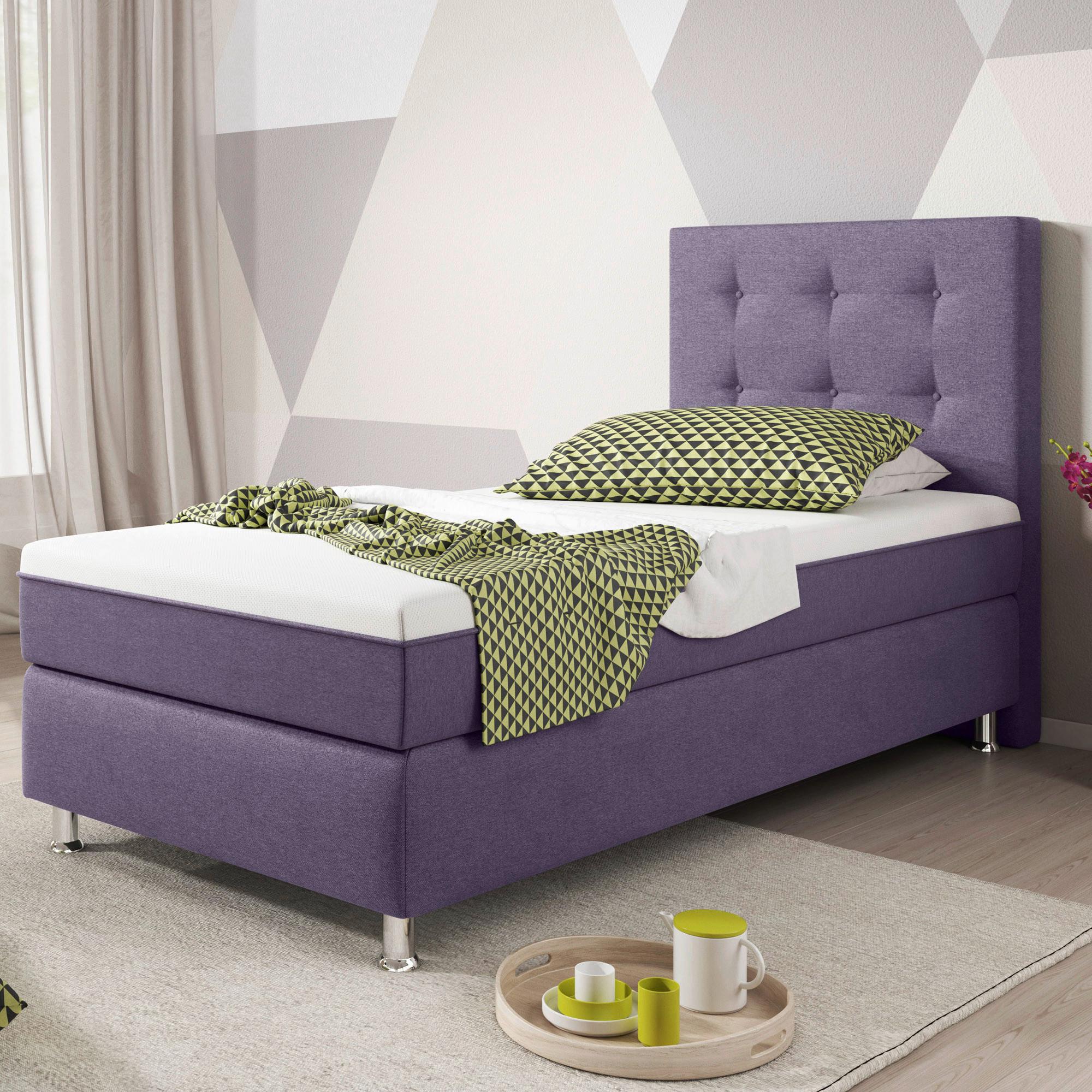 Boxspringbett Mit Topper 90x200 Köln Plus - Lila/Silberfarben, KONVENTIONELL, Textil (90/200cm) - MID.YOU