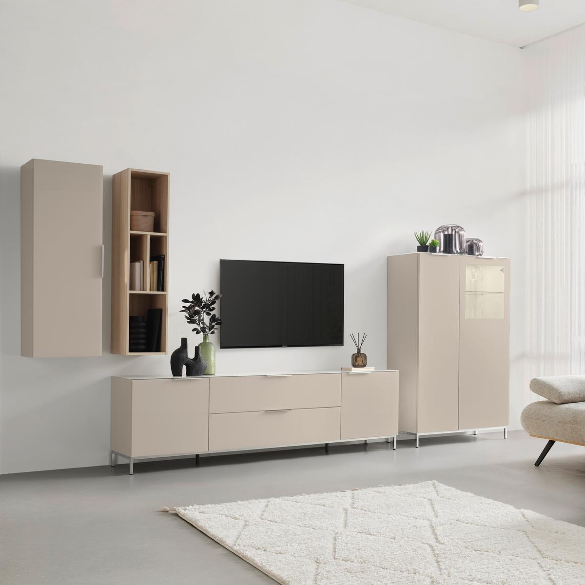 TV komoda SIENA sklo, kašmír - čierna/kašmírová, Modern, kov/kompozitné drevo (226/55/40cm) - Premium Living