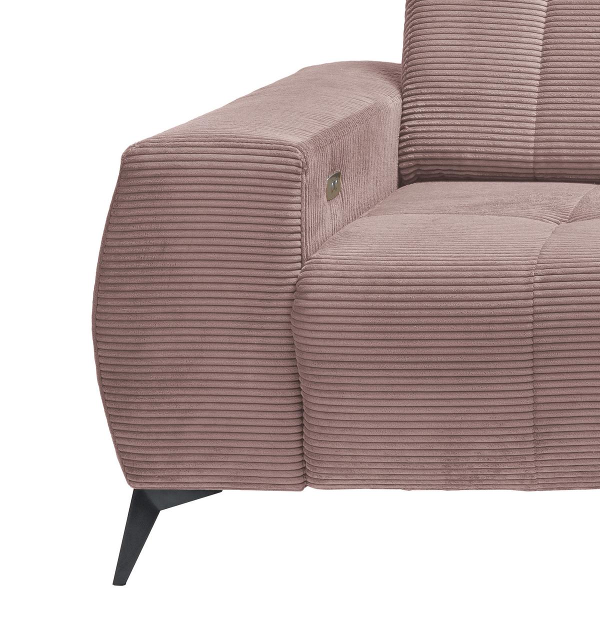 Ecksofa mit USB Anschluss Sano, Rosa, S: 258x180 cm - Schwarz/Rosa, MODERN, Textil (258/180cm) - Livetastic
