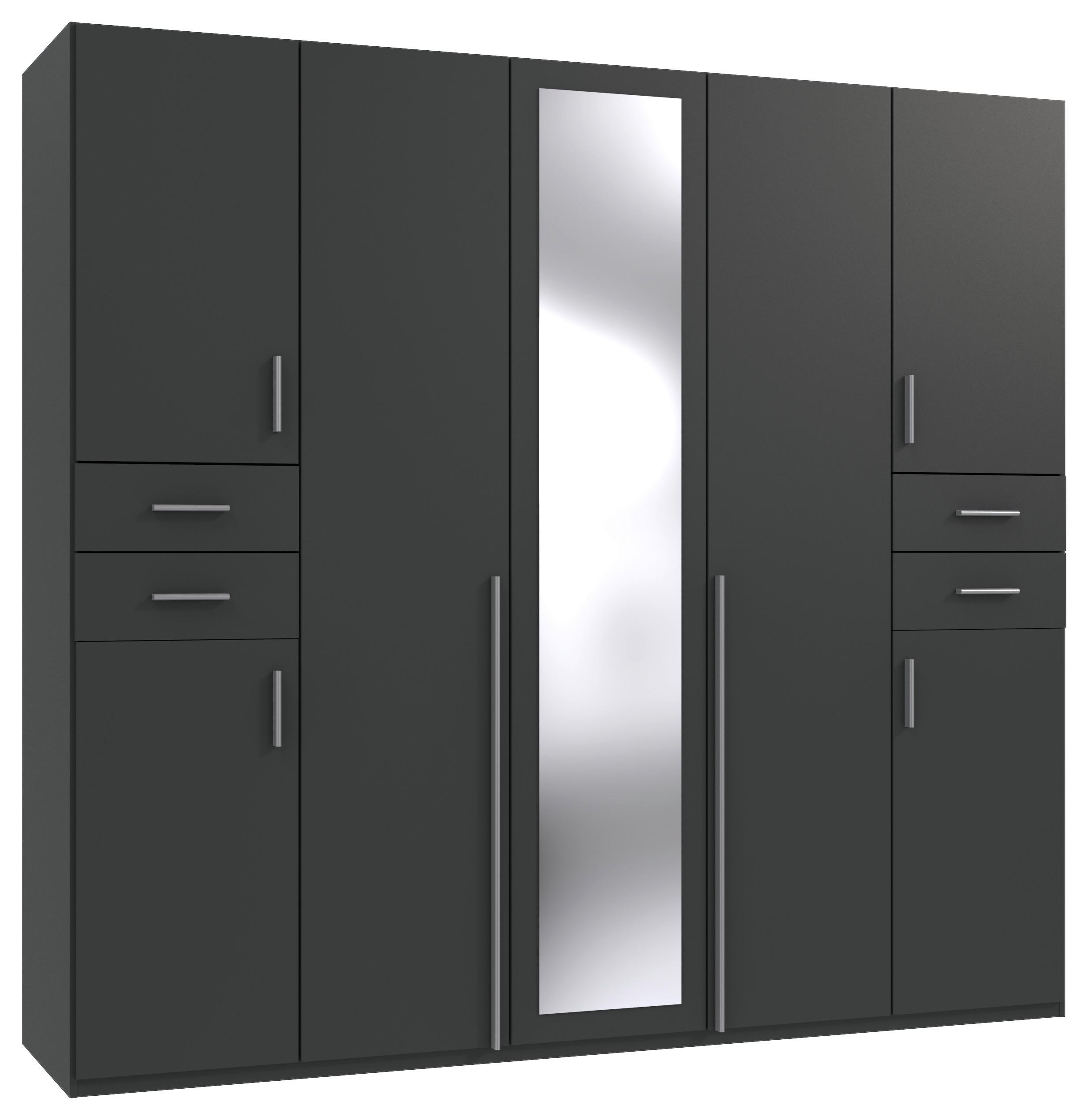 Drehtürenschrank mit Spiegel + Laden B: 225 cm Vegas, Graphit