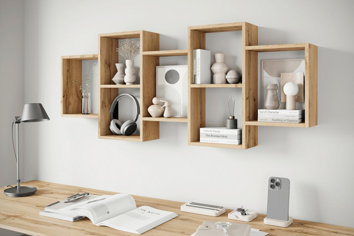 Wandregal Trio Eiche Wotan Dekor B: 160,8cm - Eiche Wotan, Basics, Holzwerkstoff (160,8/65/18cm)