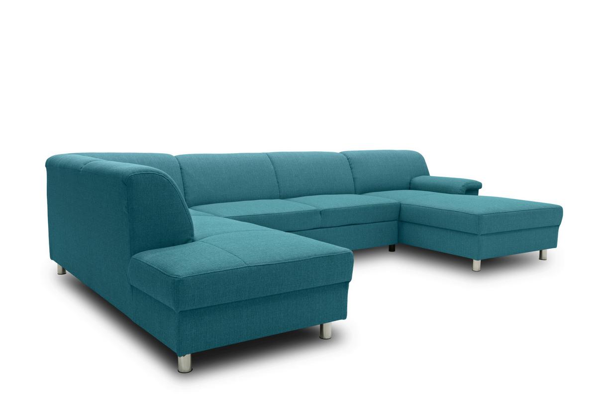 Wohnlandschaft Jamie Mit Schlaffunktion Petrol - Chromfarben/Petrol, KONVENTIONELL, Textil (195/308/150cm) - MID.YOU