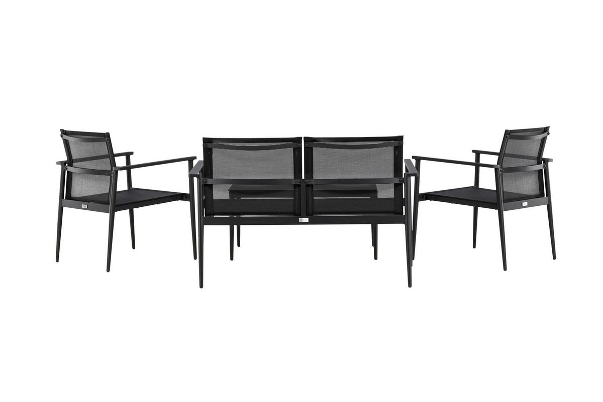 Gartengarnitur 4-Tlg. Break Aluminium/Glas - Schwarz, KONVENTIONELL, Glas/Textil - Gardenson