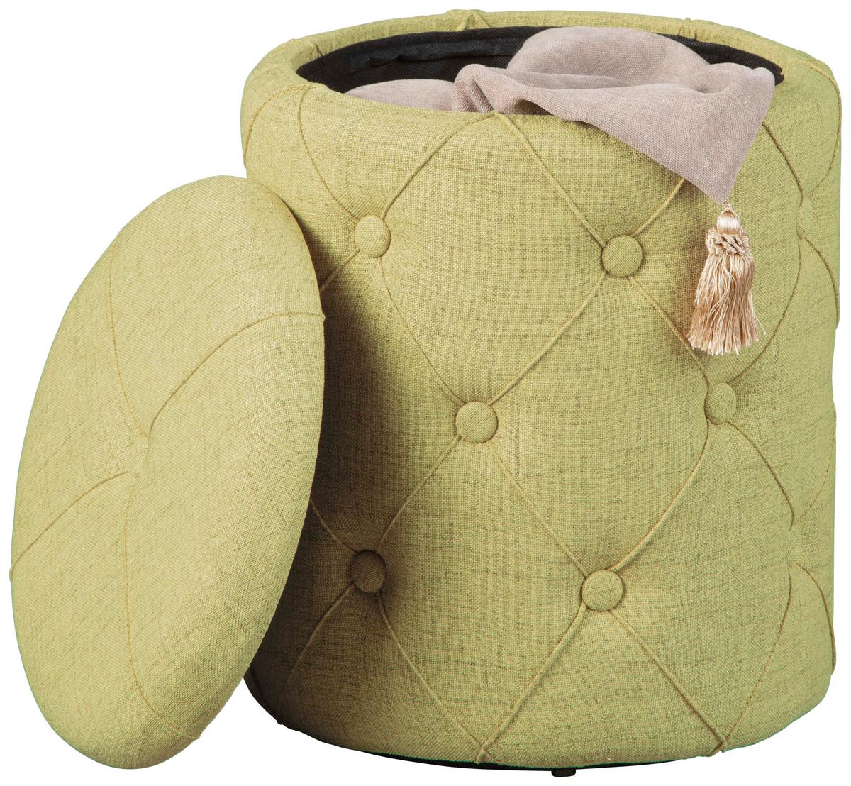Hocker mit Stauraum Yapak Webstoff Gelbgrün H: 40cm Rund - Grün, KONVENTIONELL, Holzwerkstoff/Kunststoff (34/40/34cm) - MID.YOU