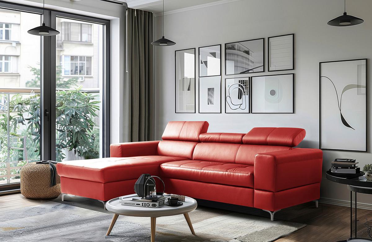 Ecksofa Torino Teilleder Rot 173x247 - Rot/Schwarz, Design, Leder/Textil (173/247cm) - Livetastic