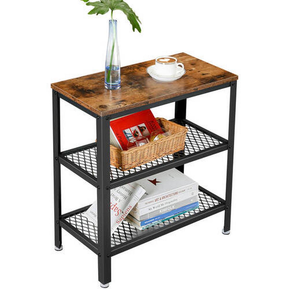 Beistelltisch mit Ablagefächer Braun, Schwarz - Schwarz/Braun, Trend, Holzwerkstoff/Metall (60/60/30cm) - Boxxx