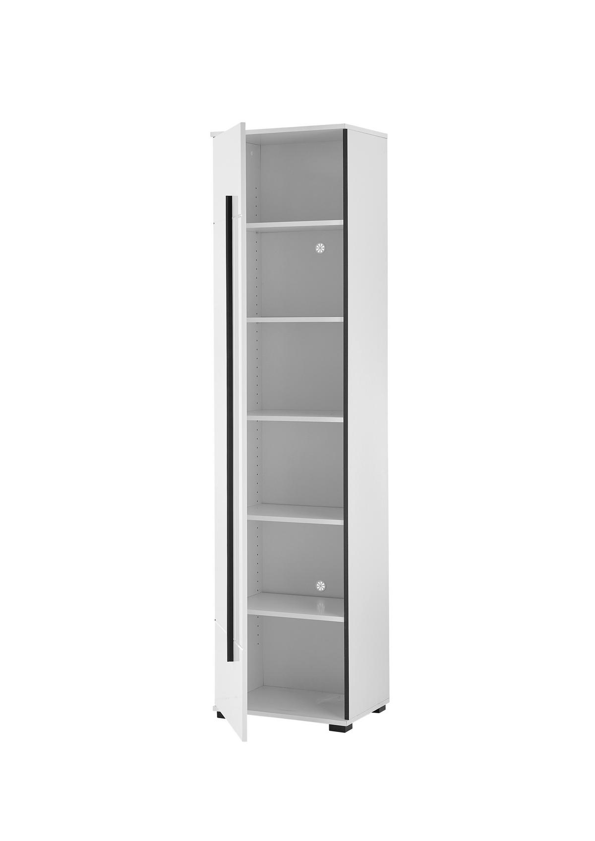 Mehrzweckschrank Cantara Weiß/Weiß HG B: 50cm - Weiß Hochglanz/Schwarz, MODERN, Holzwerkstoff (50/201/39cm) - MID.YOU