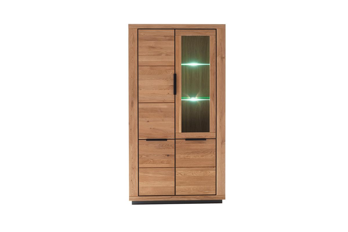 Vitrine 107cm Greno Wildeiche Massiv - Wildeiche/Schwarz, ROMANTIK / LANDHAUS, Glas/Holz (107/200/10cm)