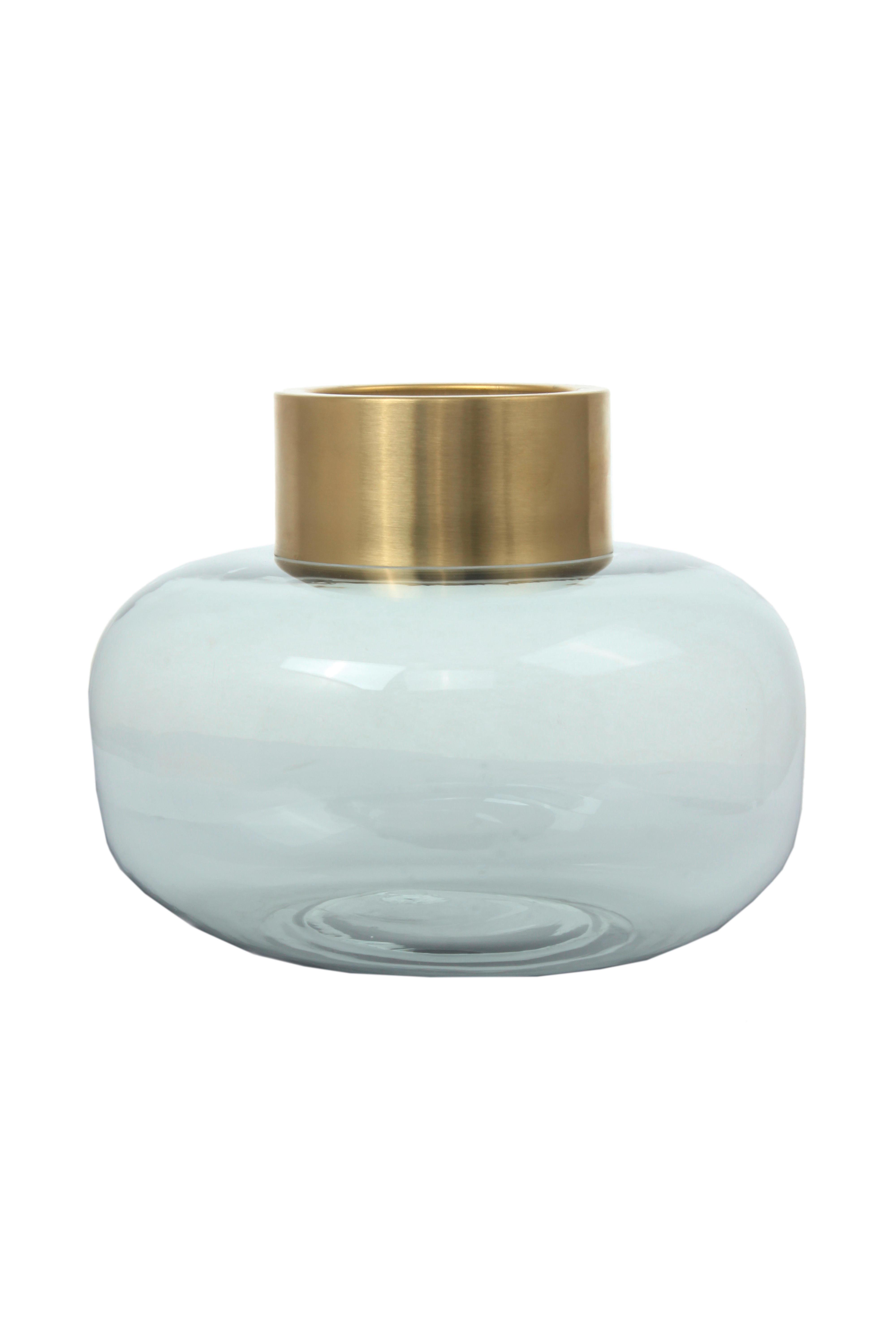 Vase Saigon Bauchig Glas Grau/Gold H: 19 cm - Goldfarben/Grau, Design, Glas (23,5/19/23,5cm)