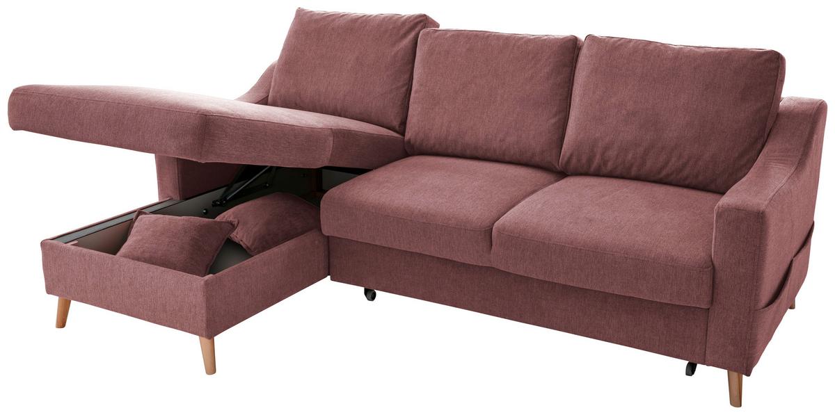Ecksofa mit Schlaffunktion Valentina Rosa - Rosa/Naturfarben, KONVENTIONELL, Textil (150/228cm) - P & B