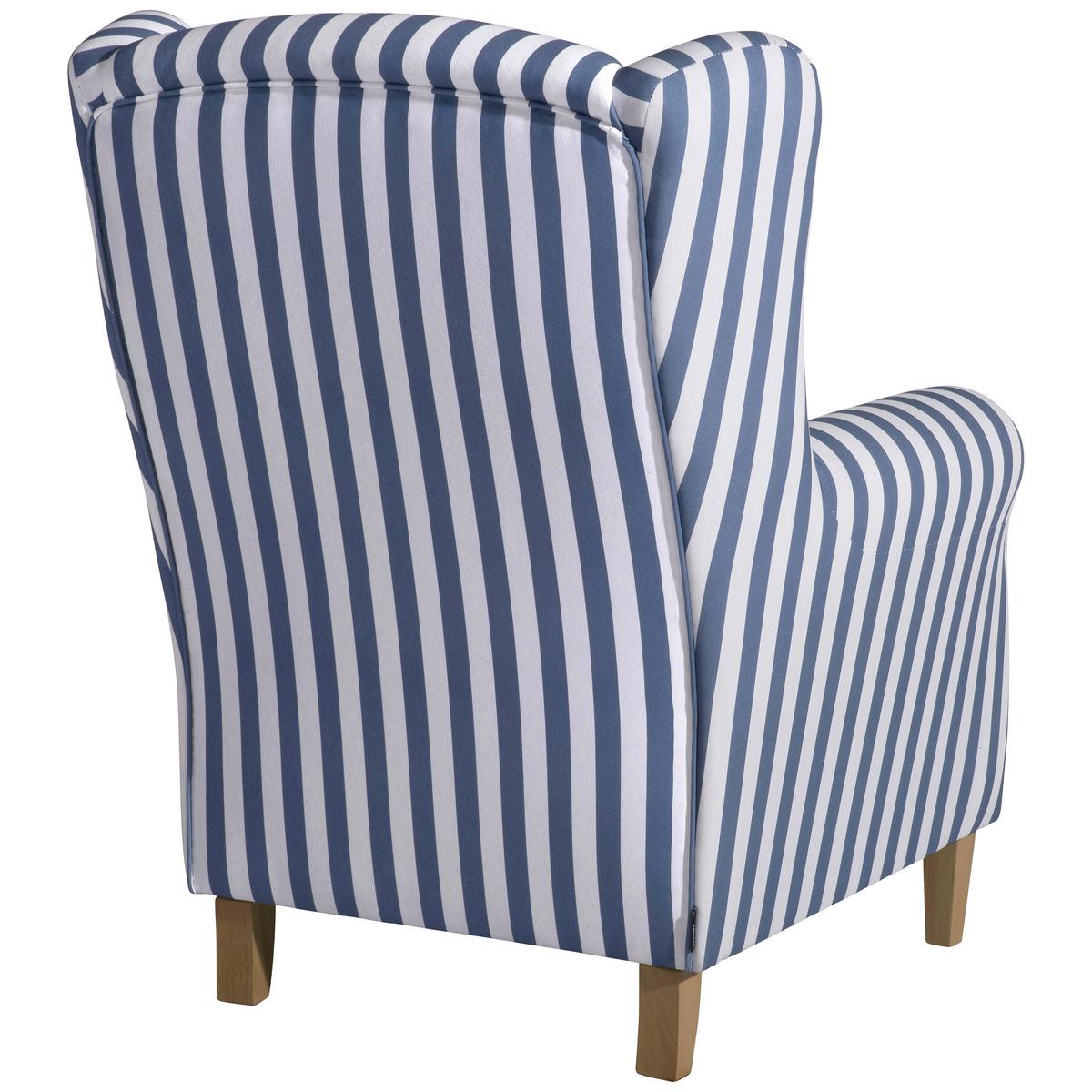 Ohrensessel Mit Armlehnen Lorris Flachgewebe Blau/weiß - Blau/Eichefarben, KONVENTIONELL, Textil (77/103/86cm) - Max Winzer