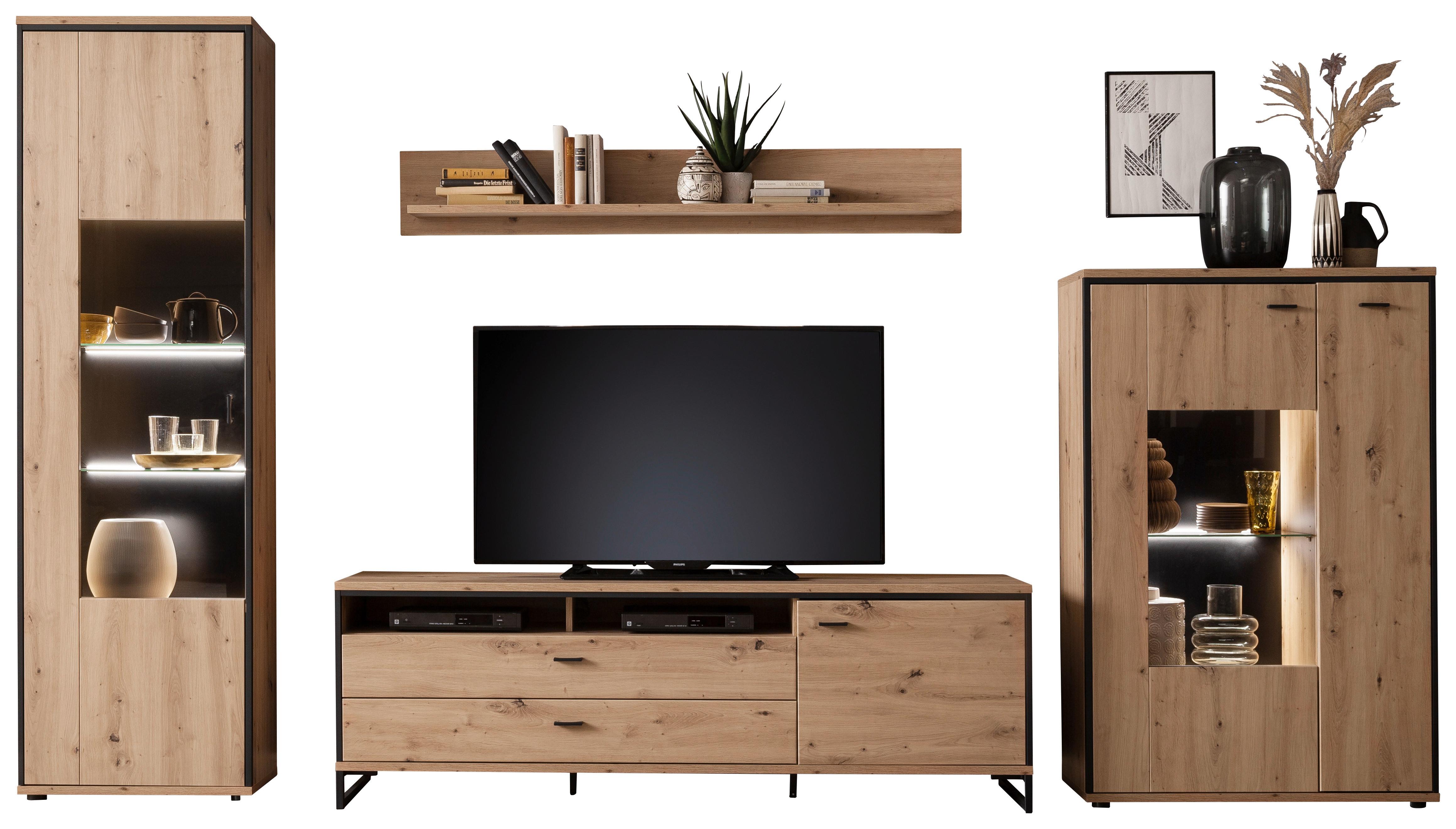 Wohnkombination 4-tlg. Buenos Aires Anthrazit/eichefarben