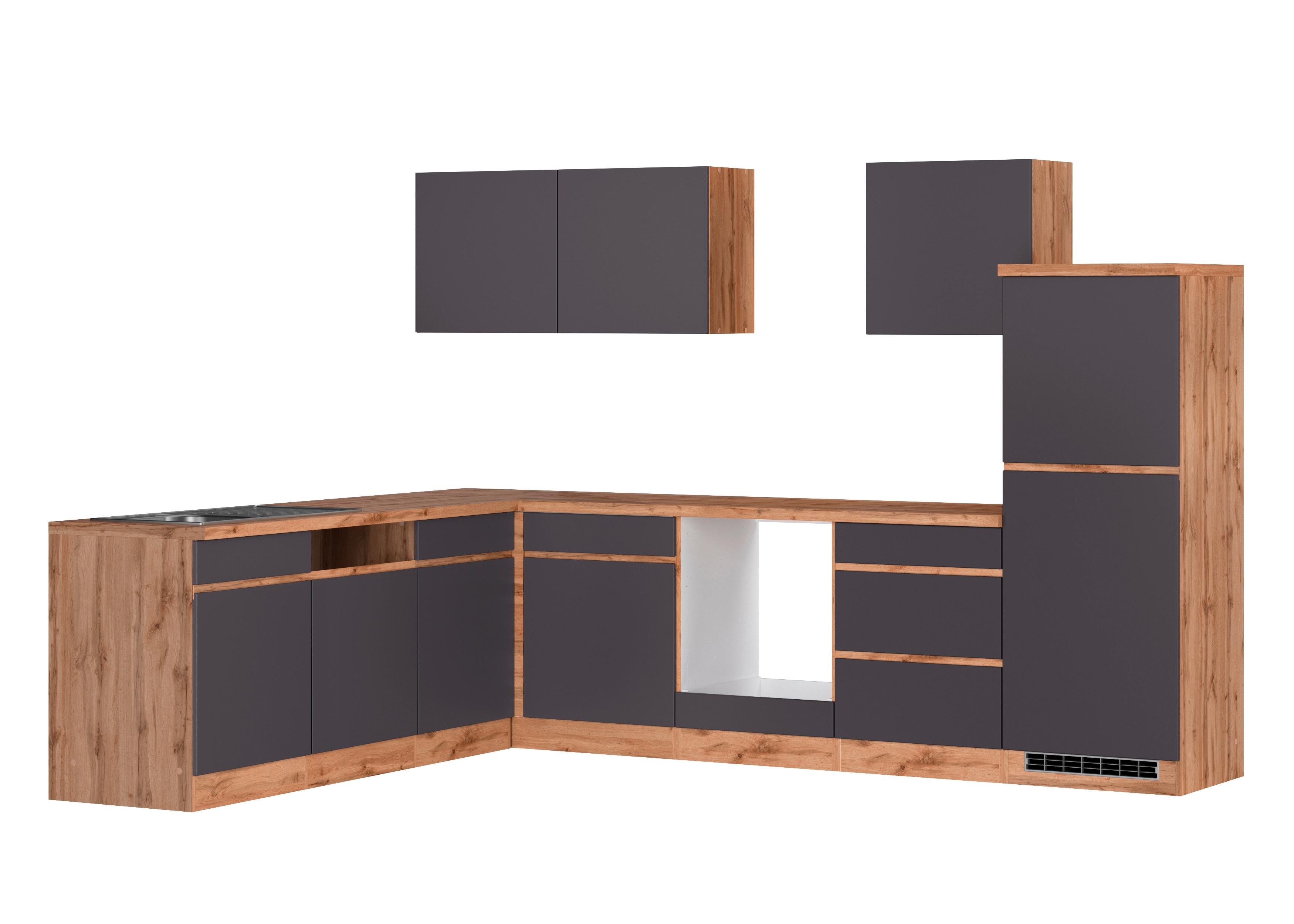 Eckküche Turin ohne Geräte 300x240 cm Grau/Eiche Dekor - Eiche Wotan/Grau, Design, Holzwerkstoff (300/240cm) - Held