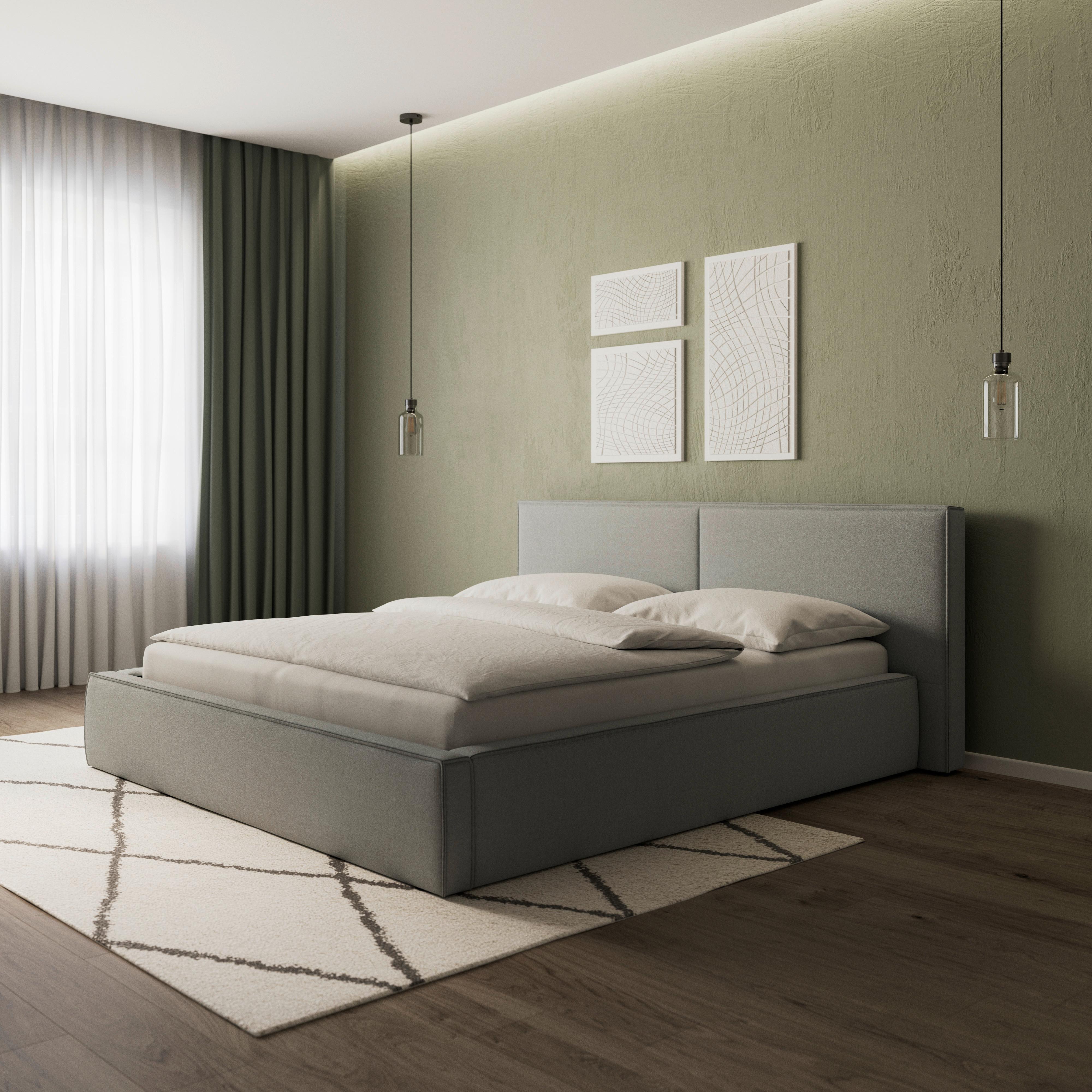 Čalouněná postel SERENA 180x200 cm, šedá - šedá/černá, Moderní, kov/dřevo (180/200cm) - Bessagi Home