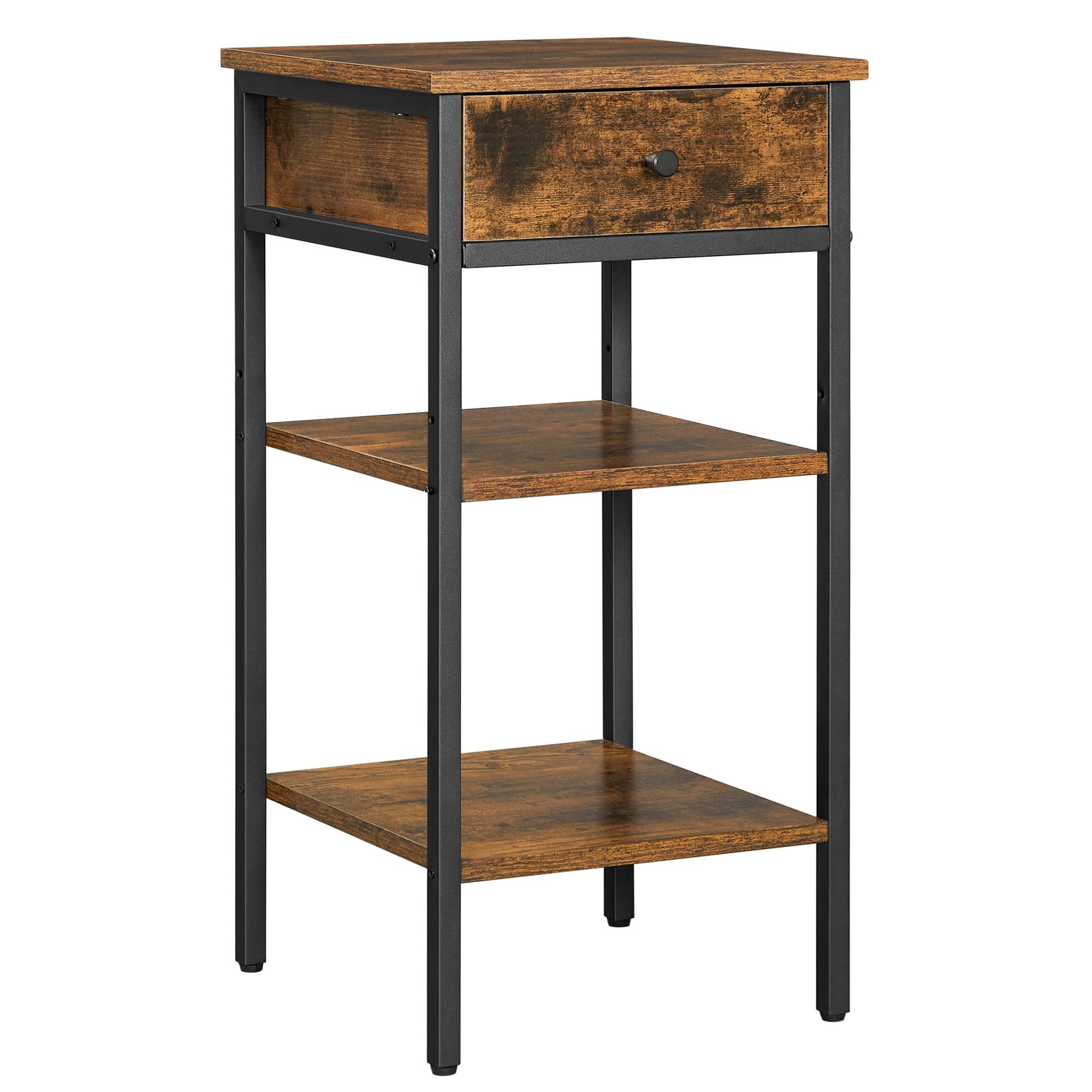 Beistelltisch mit Lade und Ablagefächer, Braun, Schwarz - Schwarz/Braun, Trend, Holzwerkstoff/Metall (35/75/35cm) - Boxxx