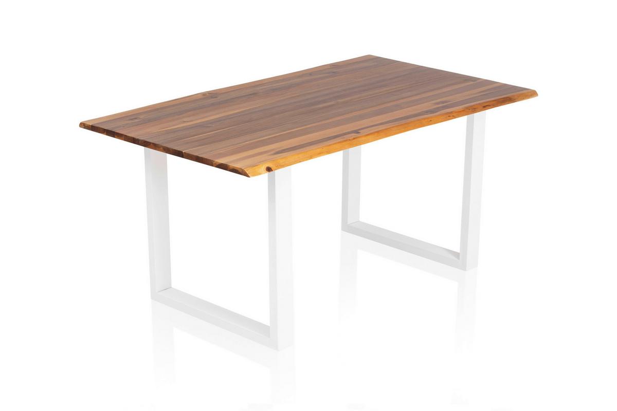 Esstisch 160x90 Akazie Massiv/weiß - Weiß/Naturfarben, MODERN, Holz/Metall (160/90/75cm) - Livetastic