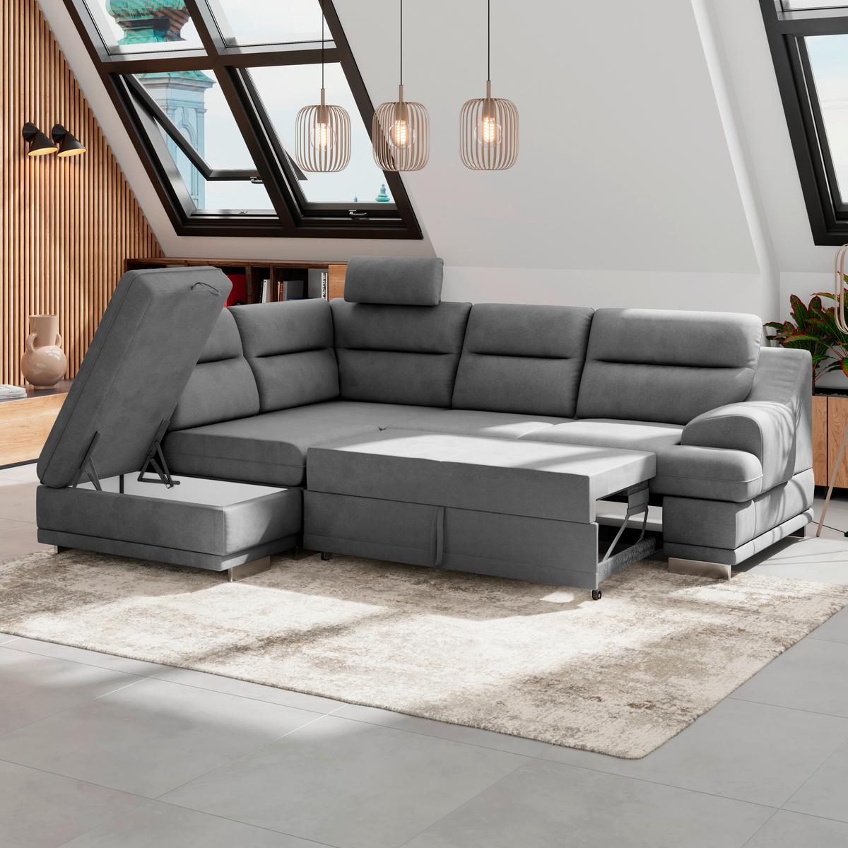Wohnlandschaft Seaside - Chromfarben/Dunkelgrau, KONVENTIONELL, Textil (217/264cm) - MID.YOU