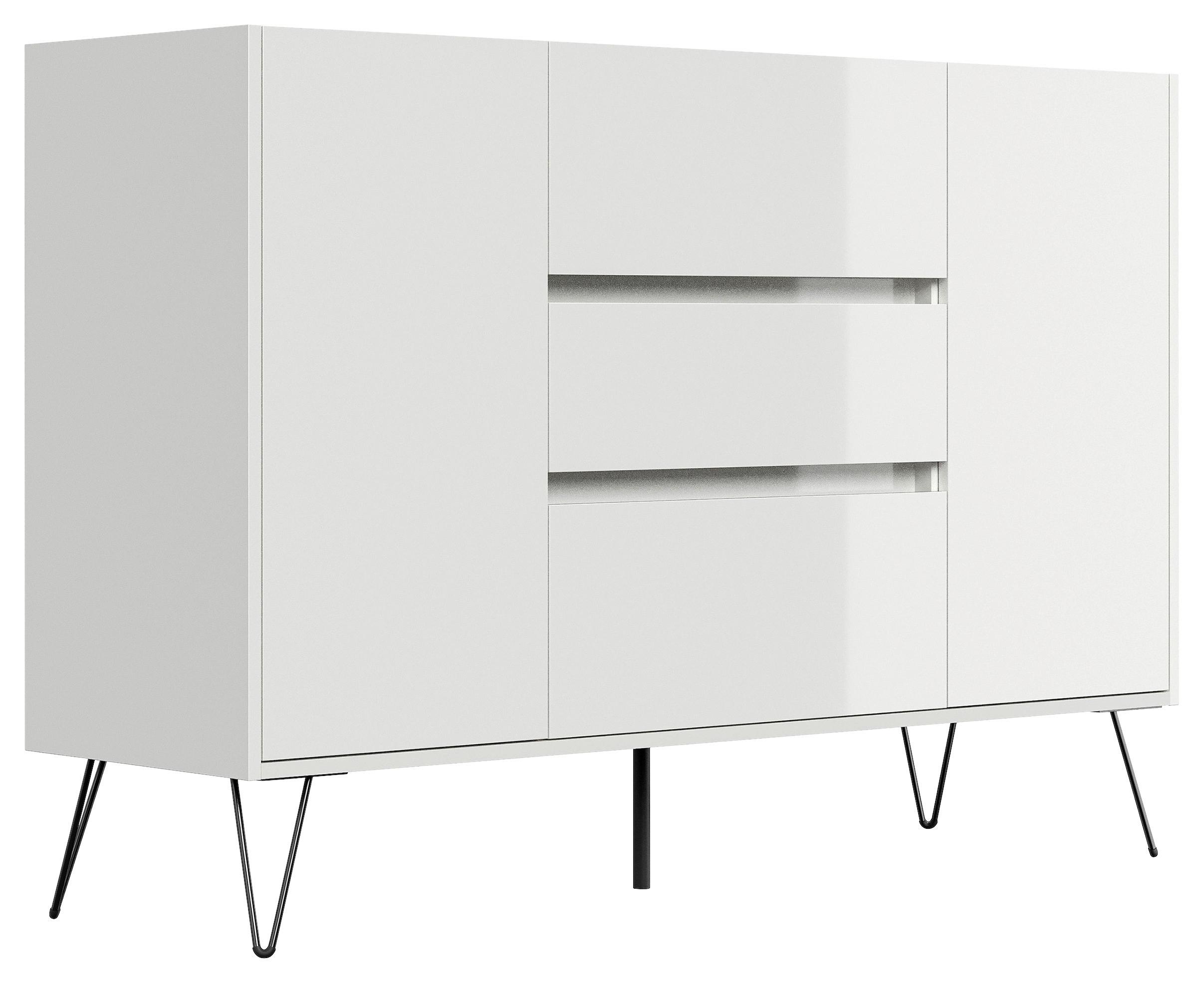 Sideboard Posseik Industrial Weiß B: 140 Cm - Weiß Hochglanz/Schwarz, Design, Holzwerkstoff (140/93,6/42cm) - P & B