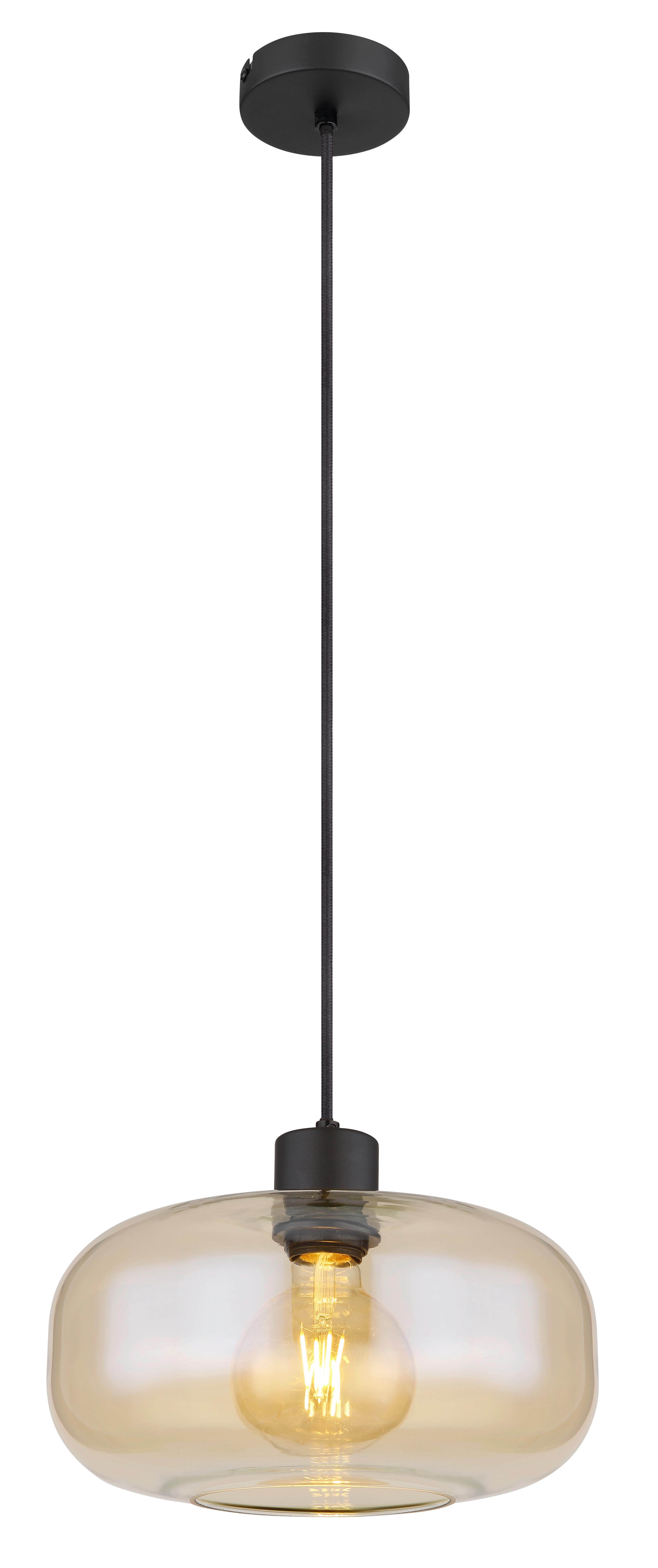 Závesné svietidlo Zirlop, bez. 1xE27 - čierna/jantárová, Modern, kov/sklo (28/120cm) - Mömax