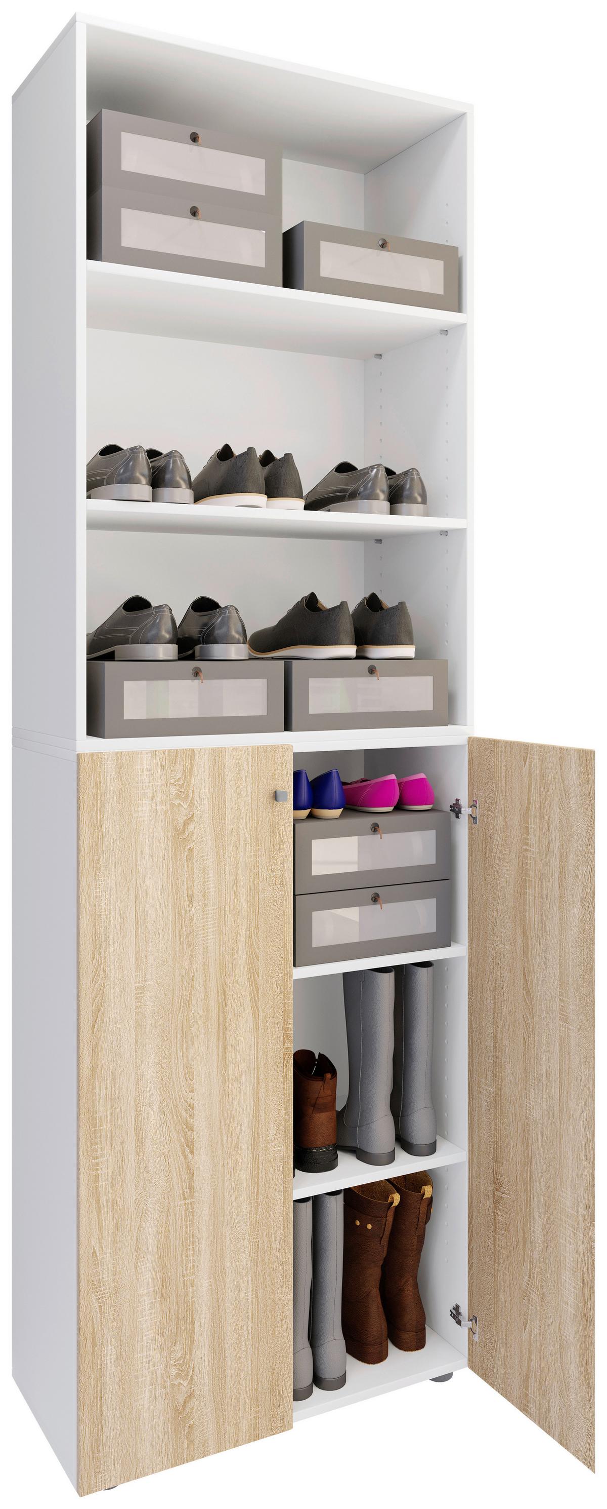 Schuhschrank Lona Weiß Sonoma Eiche Dekor - Schwarz/Weiß, Design, Holzwerkstoff (70/220/40cm) - MID.YOU