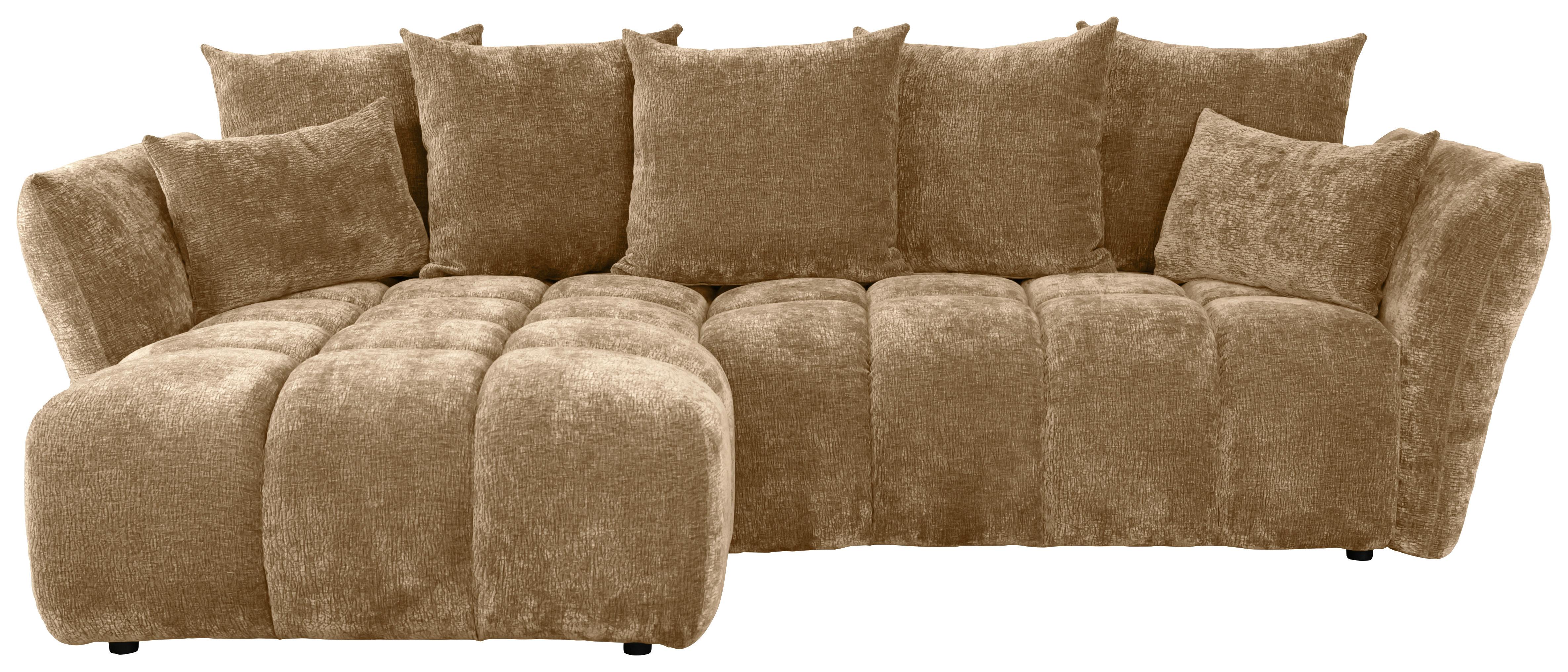 Univerzálna sedačka CAMMELLIO, sv.hnedá ženilka, 7 vankúšov - svetlohnedá/čierna, Modern, textil (296/75-95/189cm) - Mömax