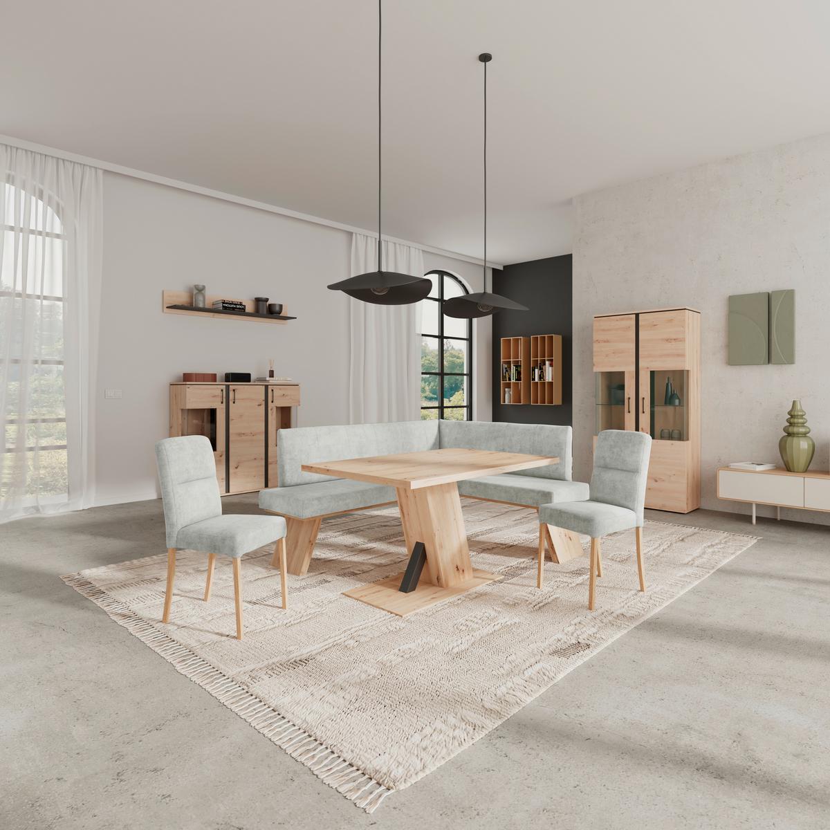 Eckbank Emma Ii Webstoff Hellgrau, B: 185 Cm - Eichefarben/Hellgrau, KONVENTIONELL, Holzwerkstoff/Textil (185/150cm)