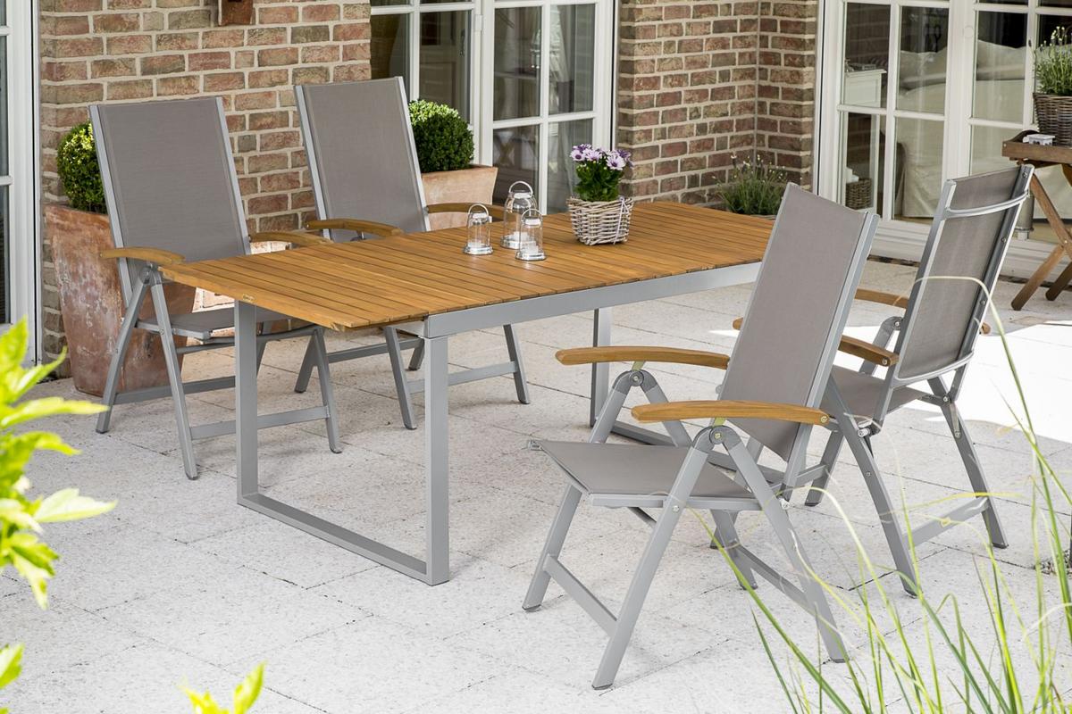 Gartengarnitur 5-Tlg. Naxos Alu/Holz/Textil - Silberfarben/Grau, ROMANTIK / LANDHAUS, Holz/Textil - Gardenson