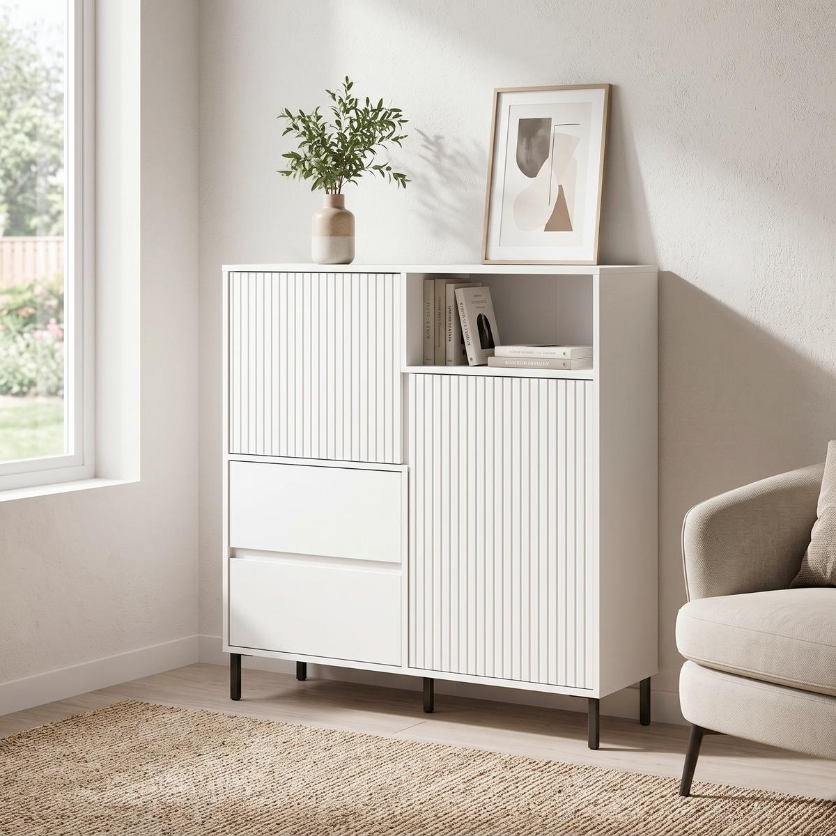 Kommode Avenale Weiß B: 105,4 cm - Schwarz/Weiß, Trend, Holzwerkstoff (105,4/117,2/40cm)